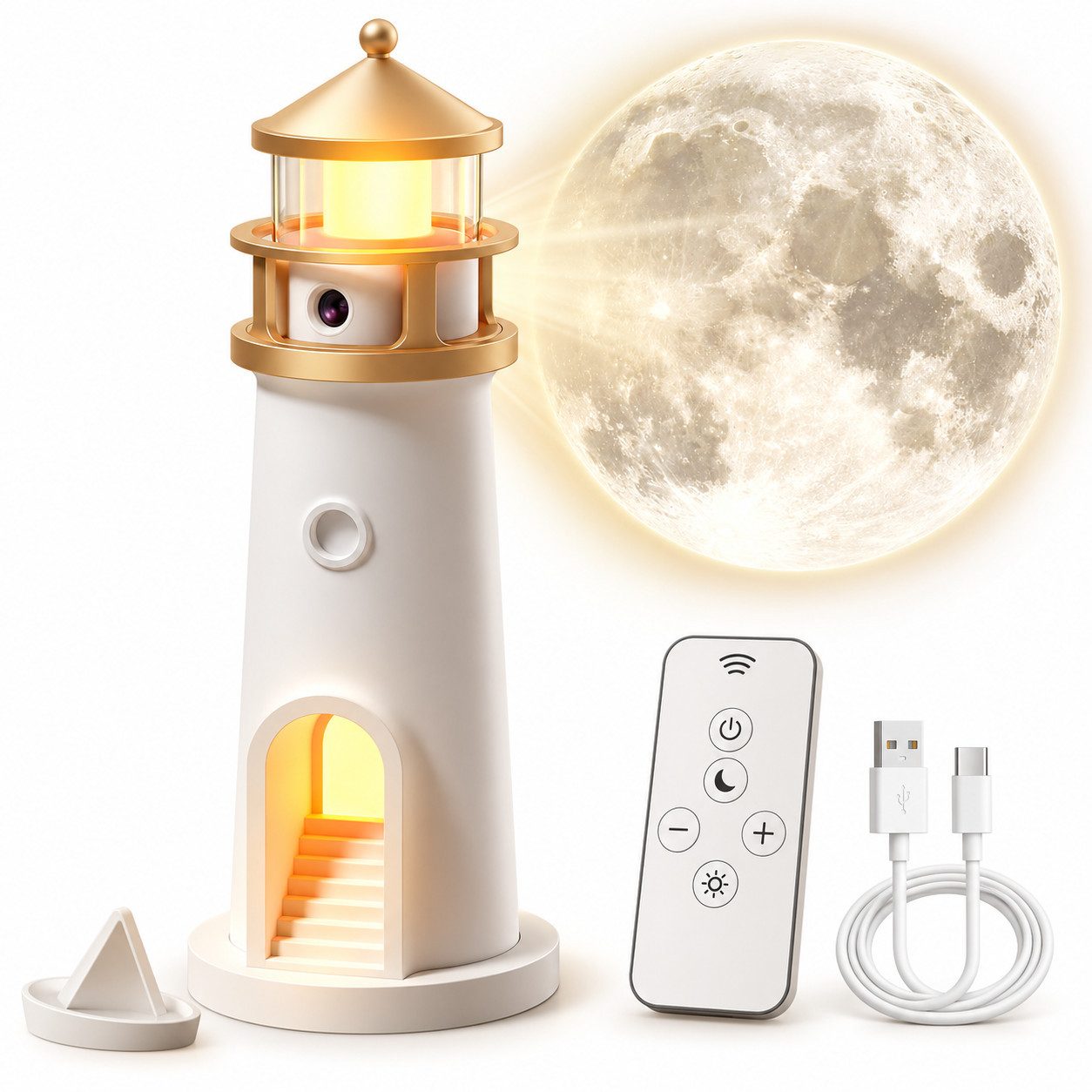 VEKROBOT Nachtlicht Leuchtturm Projektor Bluetooth Fernbedienung Nachtlicht Stimmungslicht, Mondlicht-Projektionslampe – Leuchtturm-Design