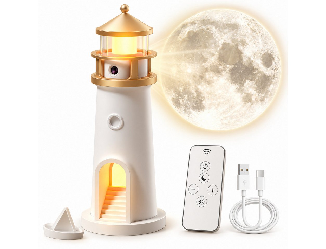 VEKROBOT Nachtlicht Leuchtturm Projektor Bluetooth Fernbedienung Nachtlicht Stimmungslicht, Mondlicht-Projektionslampe – Leuchtturm-Design