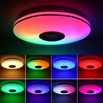 BlingBin LED Deckenleuchte 36W Musik-Deckenleuchte dimmbares Licht mit Bluetooth-Lautsprecher, App-Steuerung, LED fest integriert, Warmweiß, Tageslichtweiß, RGB, App Fernbedienung, LED Farbwechsel