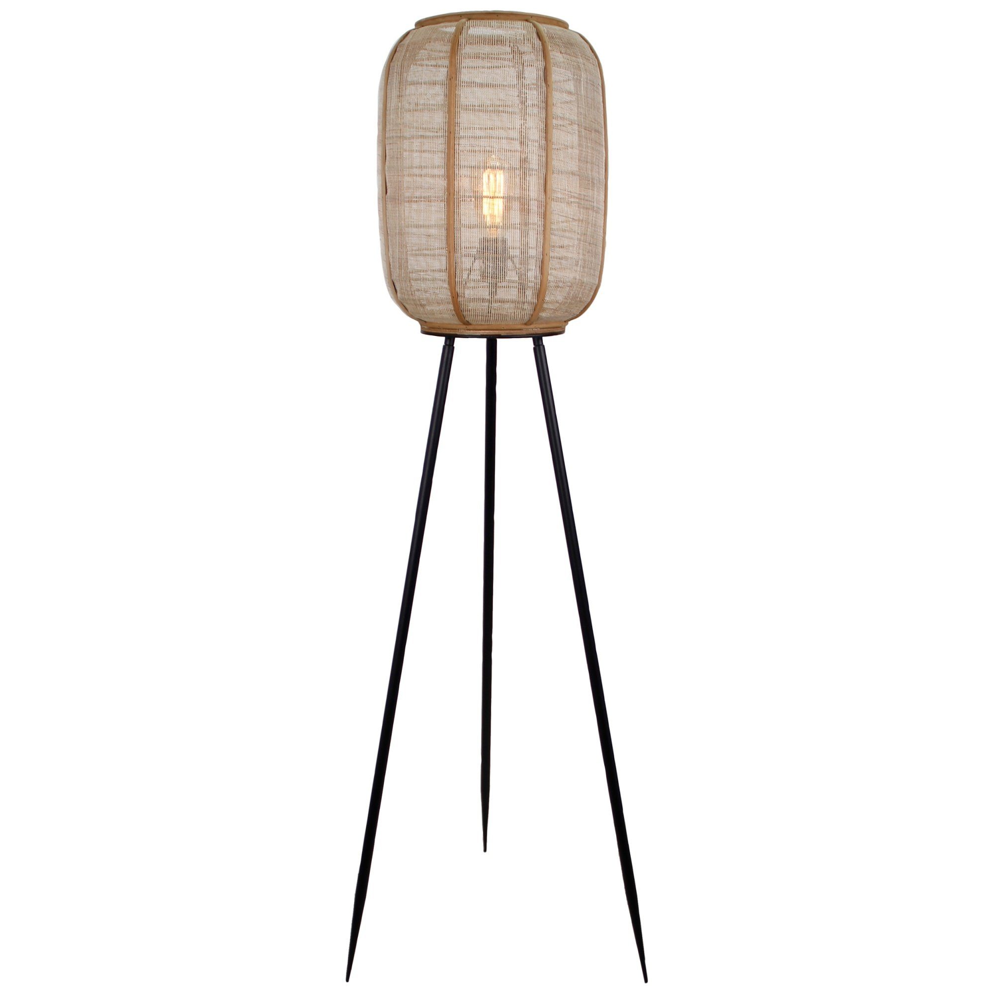 Lightbox 46 Leuchtmittel, x 134 Boho Stehlampe, mit Holz, schwarz/natur Stoffschirm Dreibein-Lampe, ohne cm,