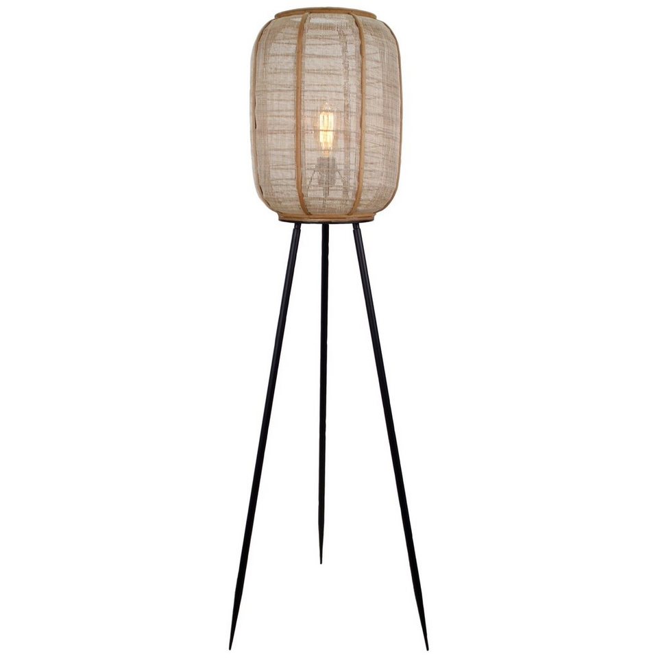 Lightbox Stehlampe, ohne Leuchtmittel, Boho Dreibein-Lampe, 134 x 46 cm,  Stoffschirm mit Holz, schwarz/natur