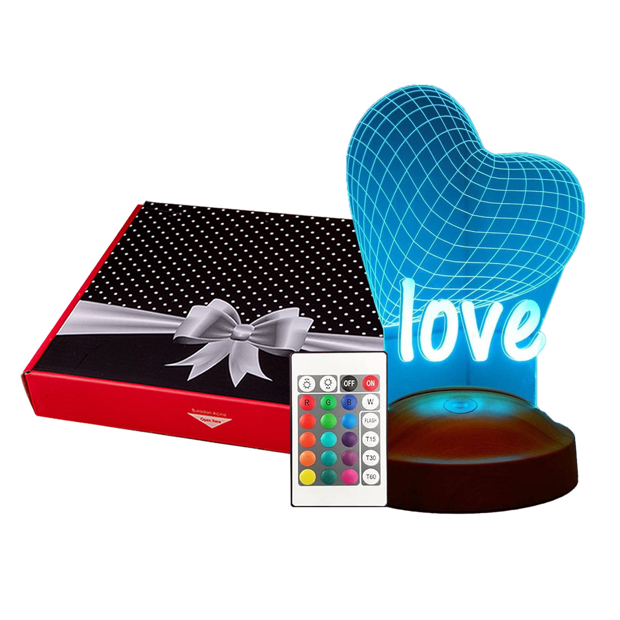 Geschenkelampe LED Nachttischlampe Herz Liebe Gravur mehrfarbige 3D Nachtlicht Valentinstagsgeschenk, Farbwechsel, Leuchte 7 Farben fest integriert, Valentinstagsgeschenk für Freundin, Sie, Ehefrau, Verlobte
