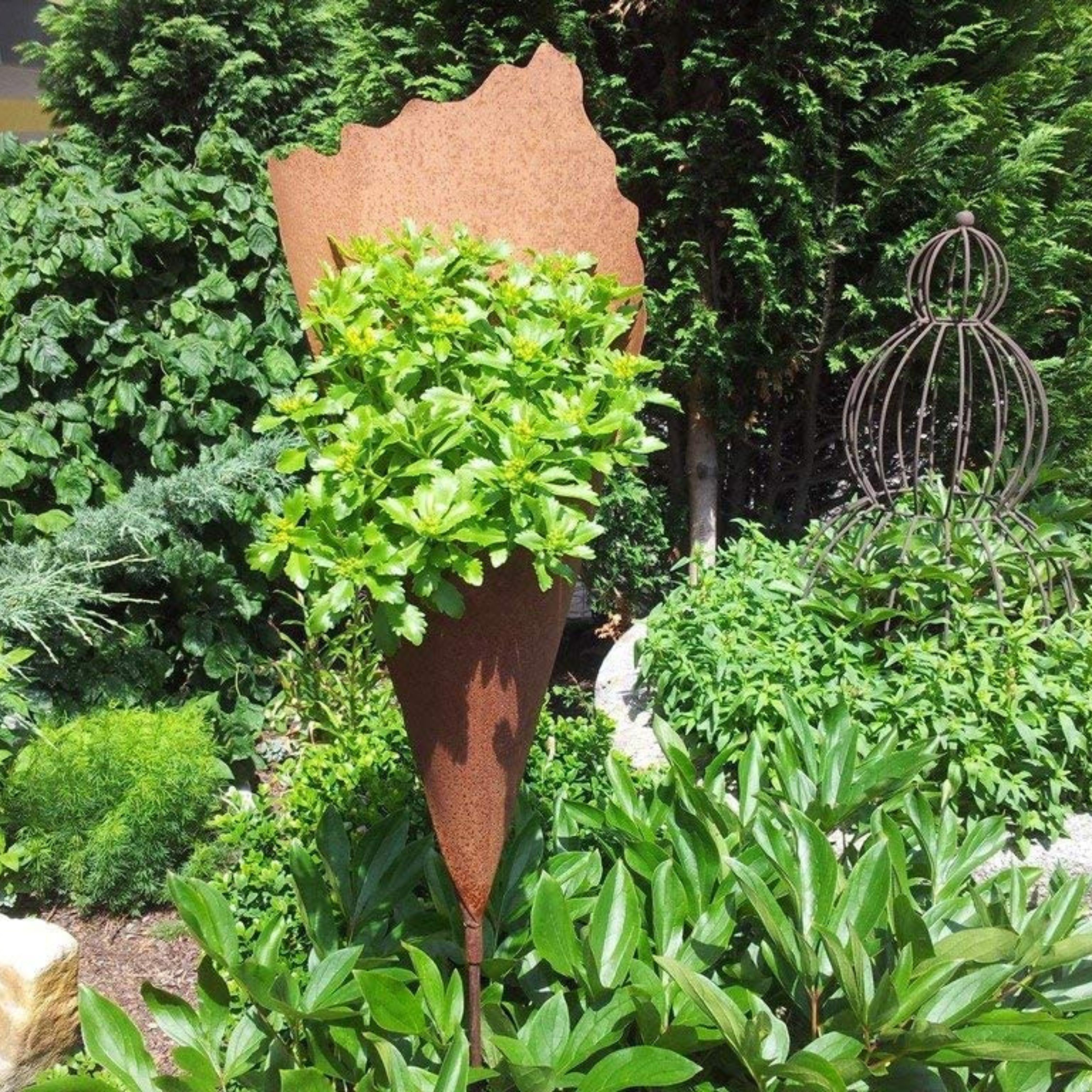 Gartendeko Echter Pflanztüte Rostikal Gartenstecker Rost Metall Beetstecker