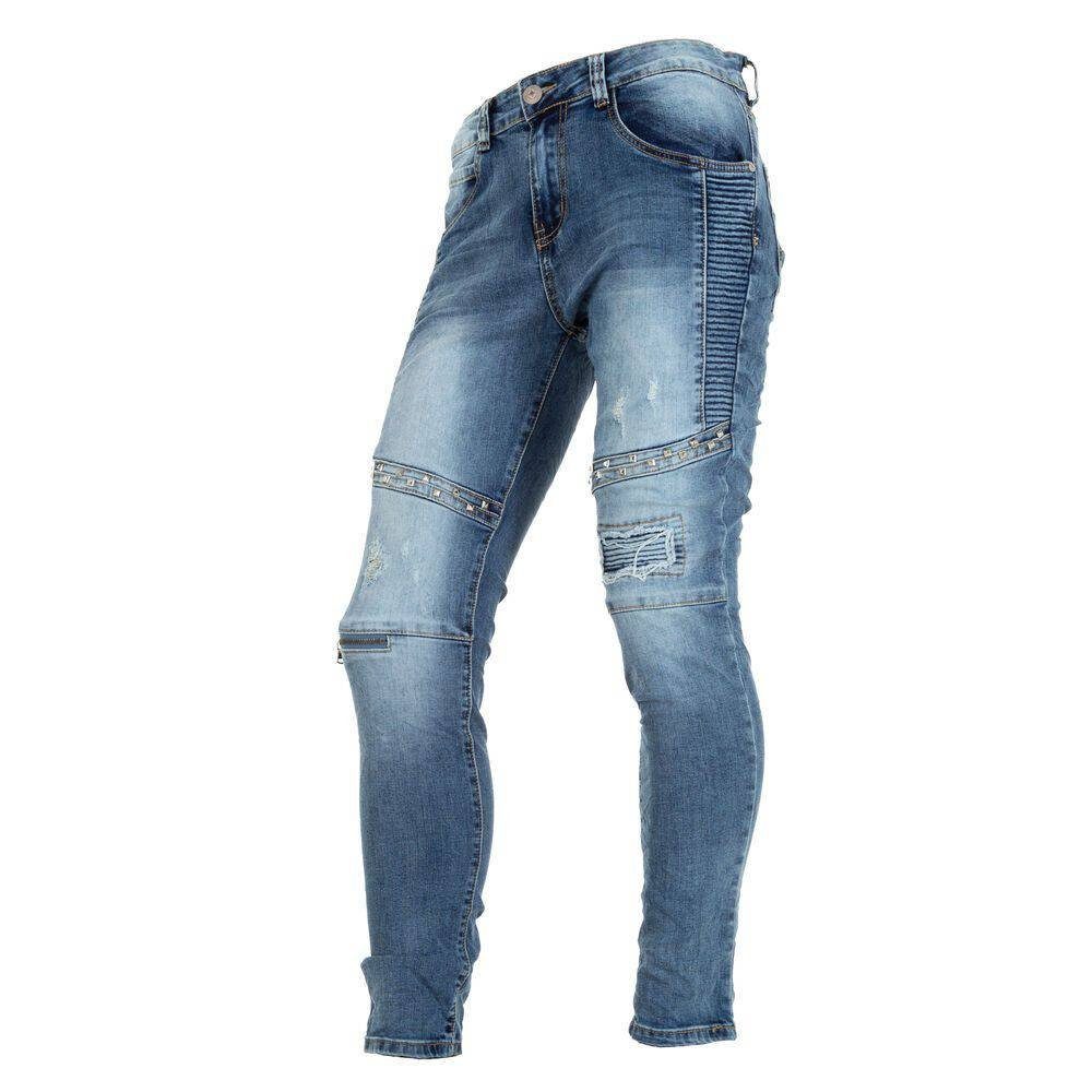 Herren in Stretch-Jeans Blau Jeans Used-Look Ital-Design