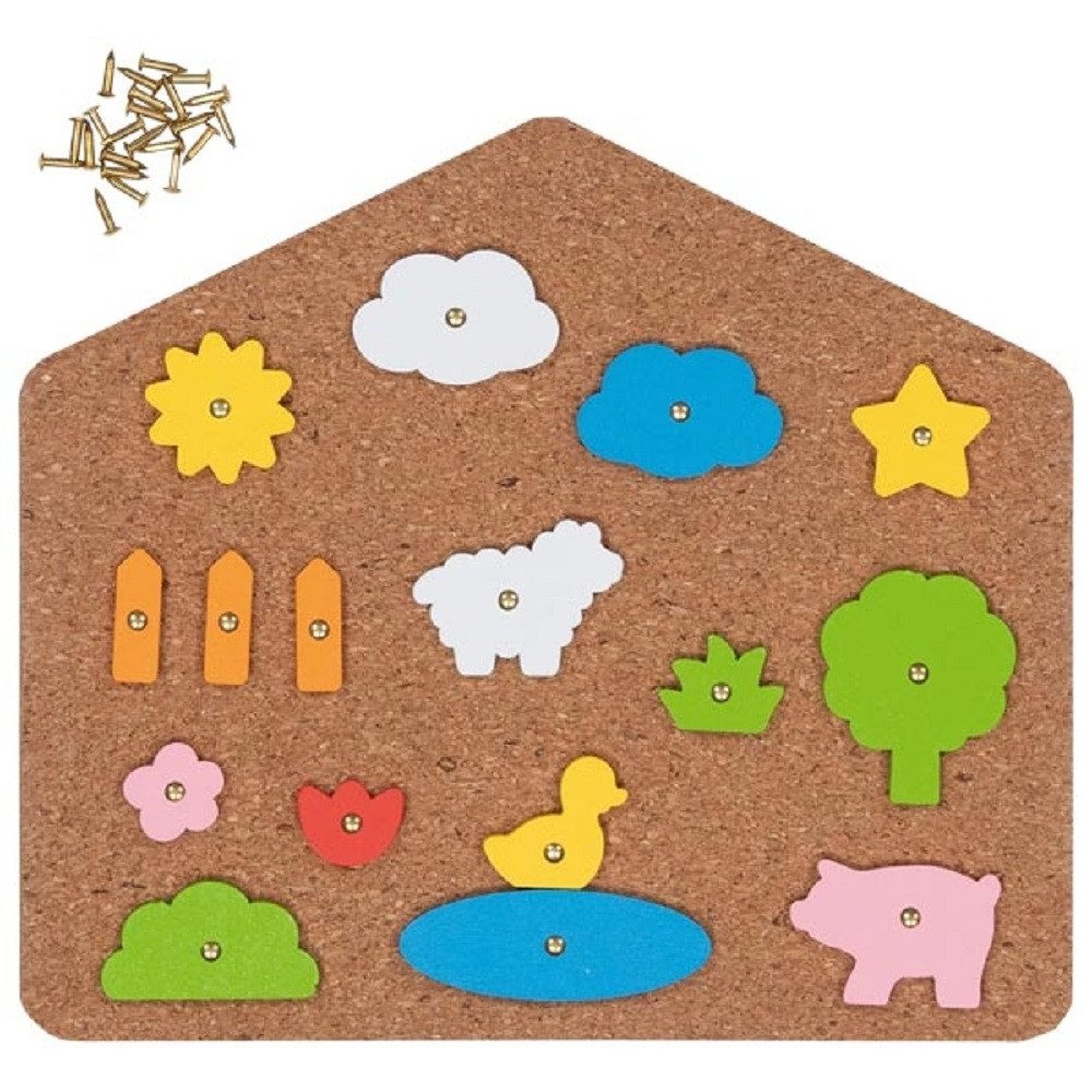 goki Spiel GOKI Hammerspiel Haus aus Holz 112tlg. 58307 NEU, Inkl. Hammer, Nägel, Motive u. Korkplatte