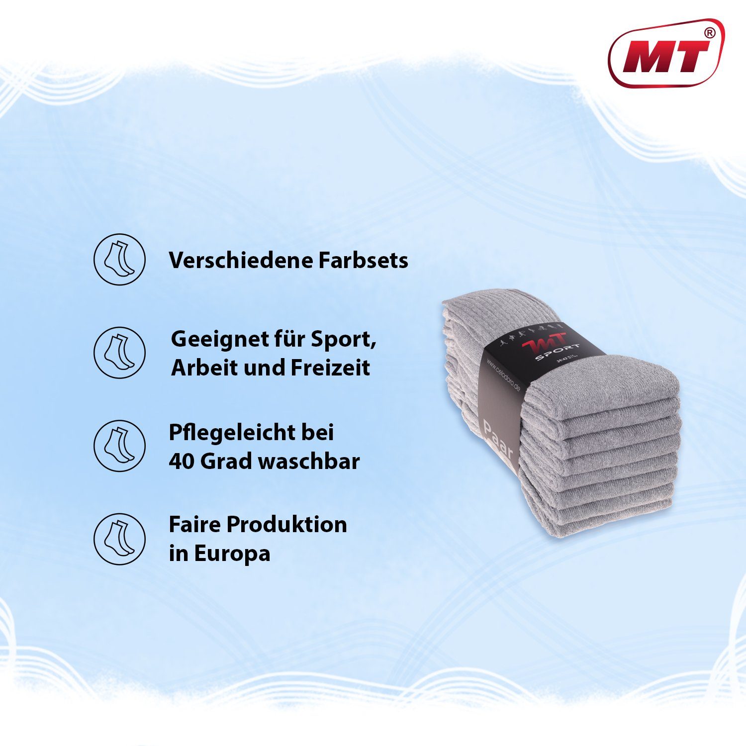 MT Tennissocken Sport- & 32 Damen/Herren Sportgrau (8-32 / Paar) Freizeitsocken Tennissocken Paar (32-Paar)