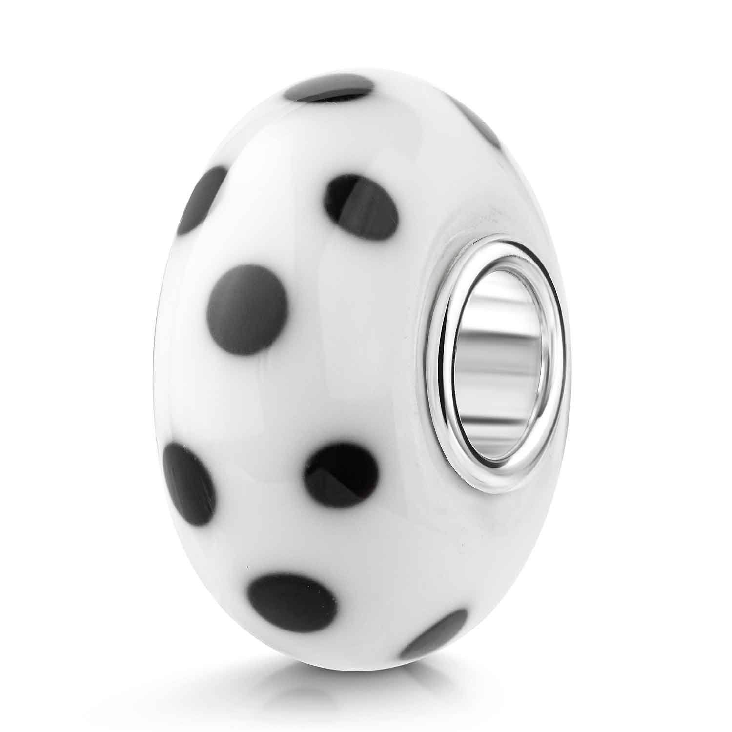 Bead Glasperle Punkte Dalmatiner Weiß Schwarz 432