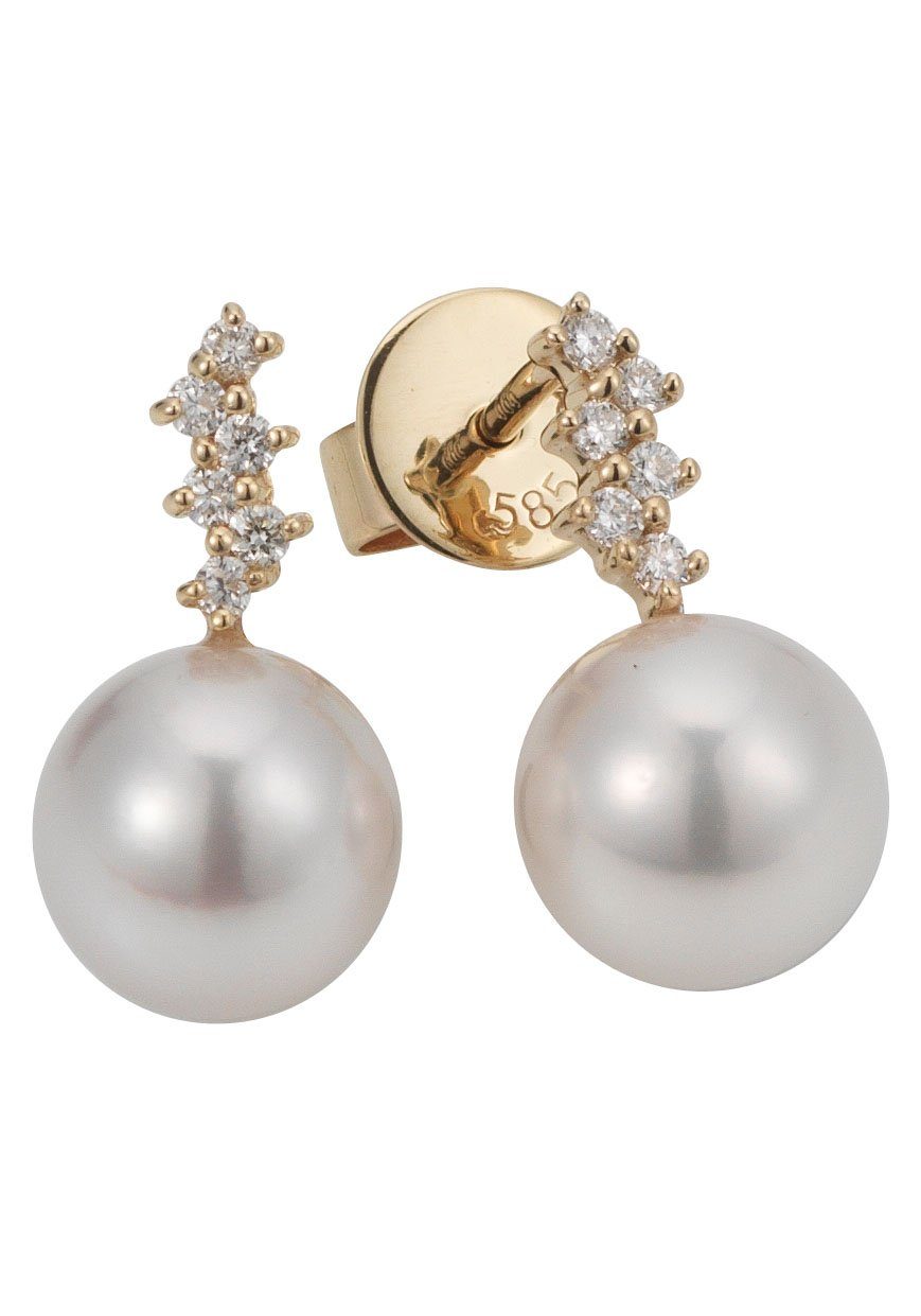 Valentinstagsgeschenk Firetti Paar Ohrstecker Schmuck Geschenk Gold 585 Ohrschmuck Perle, mit Akoyazuchtperle und Brillanten, gelb|goldfarben|weiß