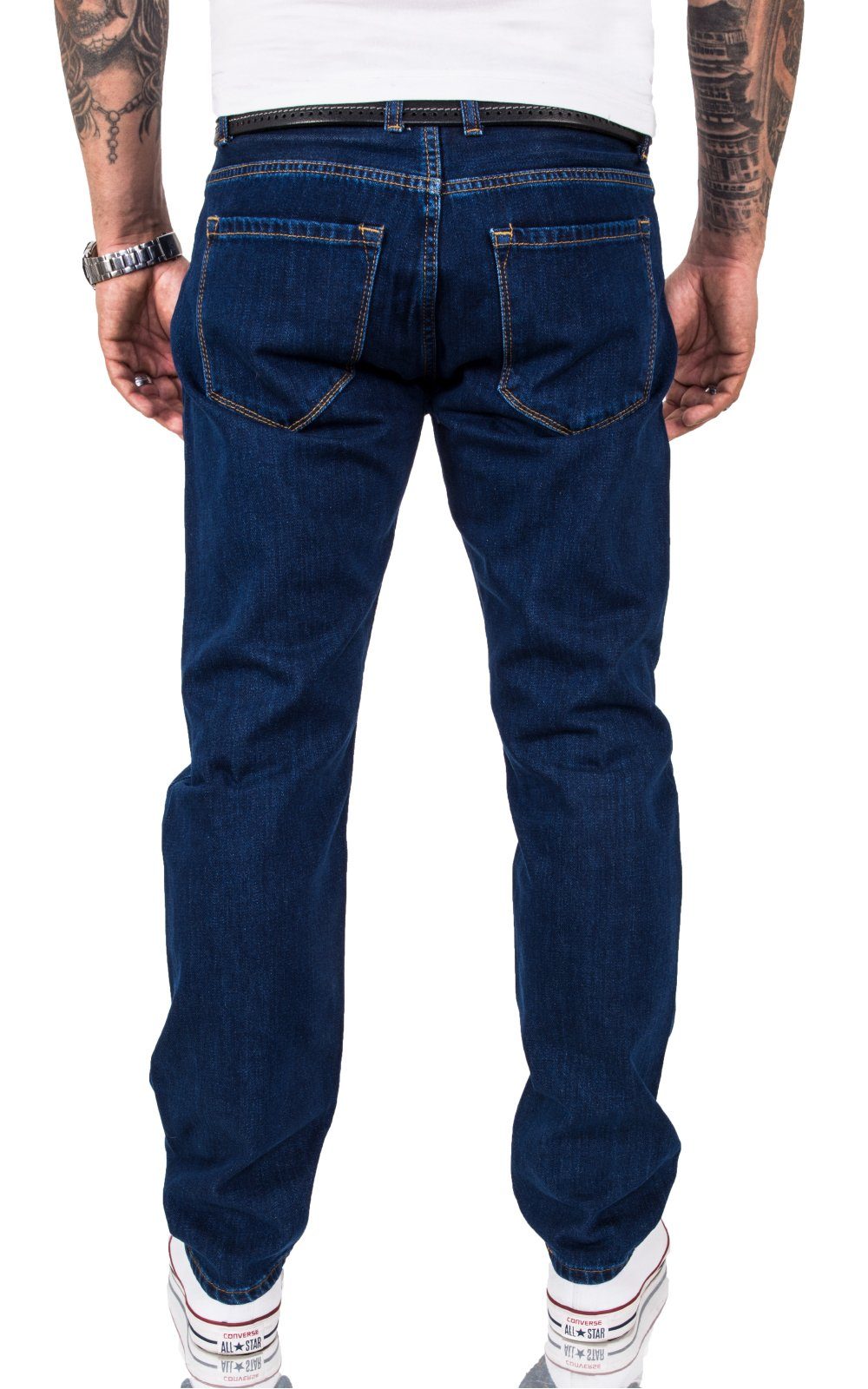 Herren Rock Dunkelblau Rinsedwashed RC-3100 Creek Jeans Straight-Jeans