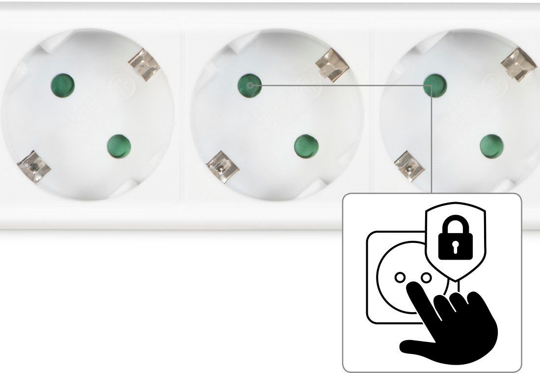 1,4 Weiß erhöhtem Steckdosenleiste Steckdosenverteiler 6-fach mit Berührungsschutz, Hama (Kabellänge m), 6-fach