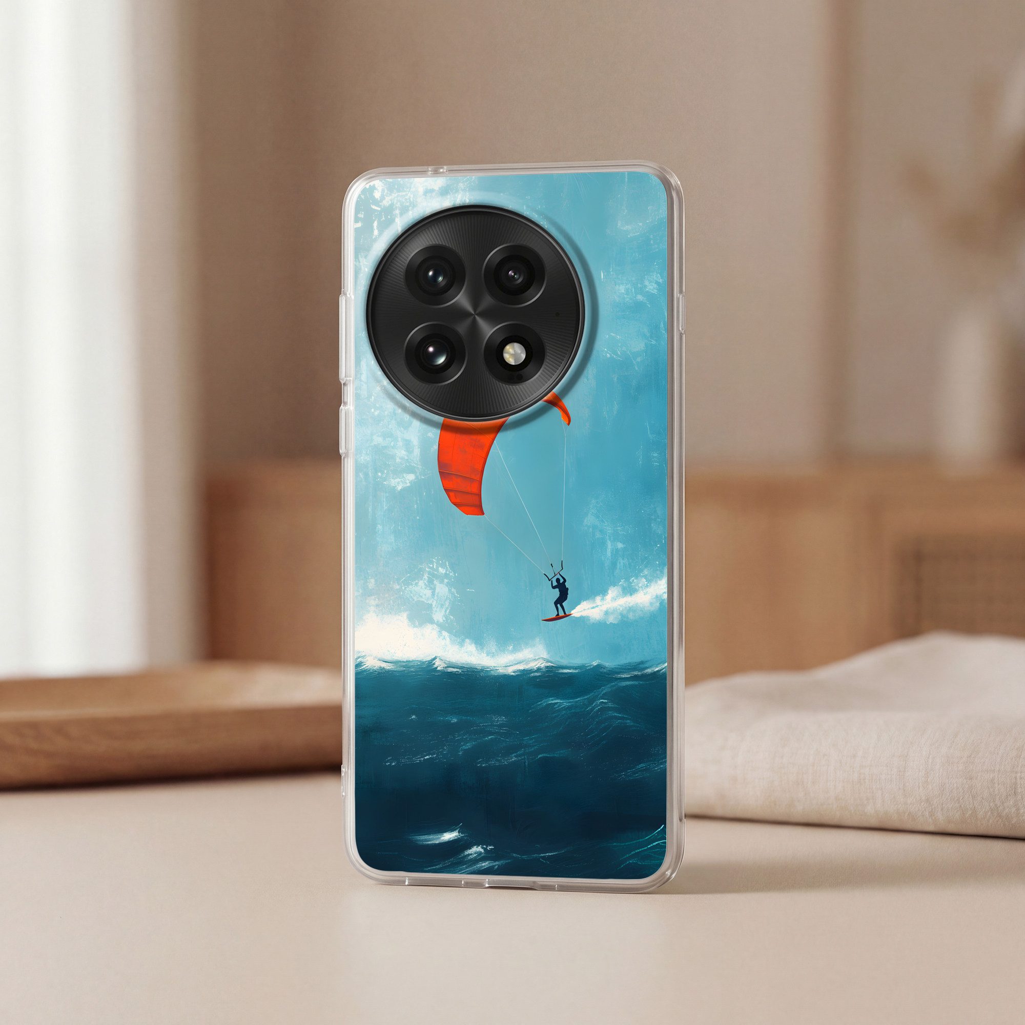 MuchoWow Handyhülle für OnePlus 13 Kitesurfer - Orange - Meer - Himmel, Phone Case, Silikon, Schutzhülle Dünn