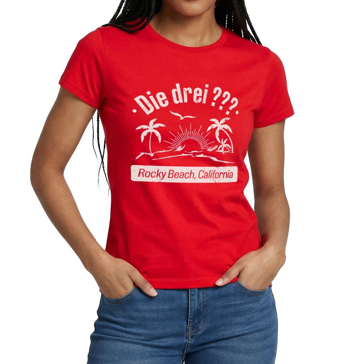 T-Shirt Die Drei Fragezeichen Rocky Beach Design Mit Palmen Frauen T-Shirt