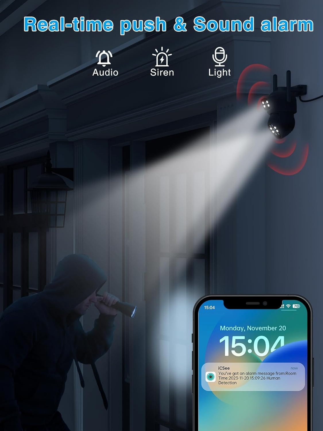 Athlix Überwachungskamera 4K 8MP HD Wifi Kamera Außen Dual Lens Video Audio Überwachung (Infrarot Nachts, KI Menschenerkennung, Mikrofon + Lautsprecher)