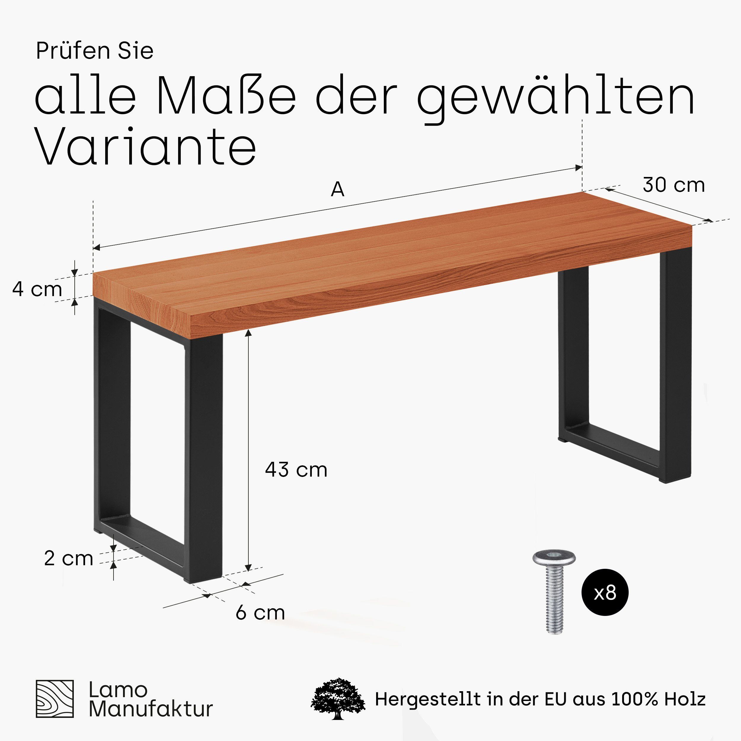 LAMO Manufaktur Essbank LSB Sitzbank (Komplett-Set, | stake 40mm 3-Teilig), Dunkel Massivholzplatte Schwarz
