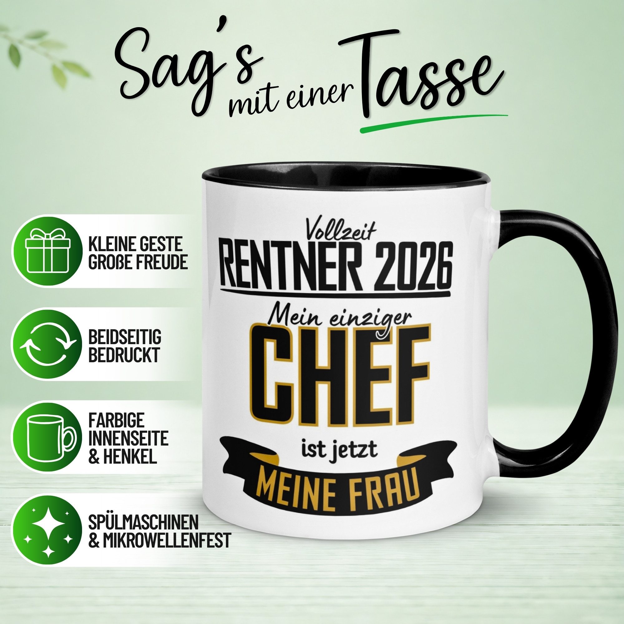 Momentals Tasse Rentner 2026 – Mein einziger Chef ist meine Frau – Geschenk Rente Mann, Gratis Versand · Links-&Rechtshänder · Spülmaschinenfest
