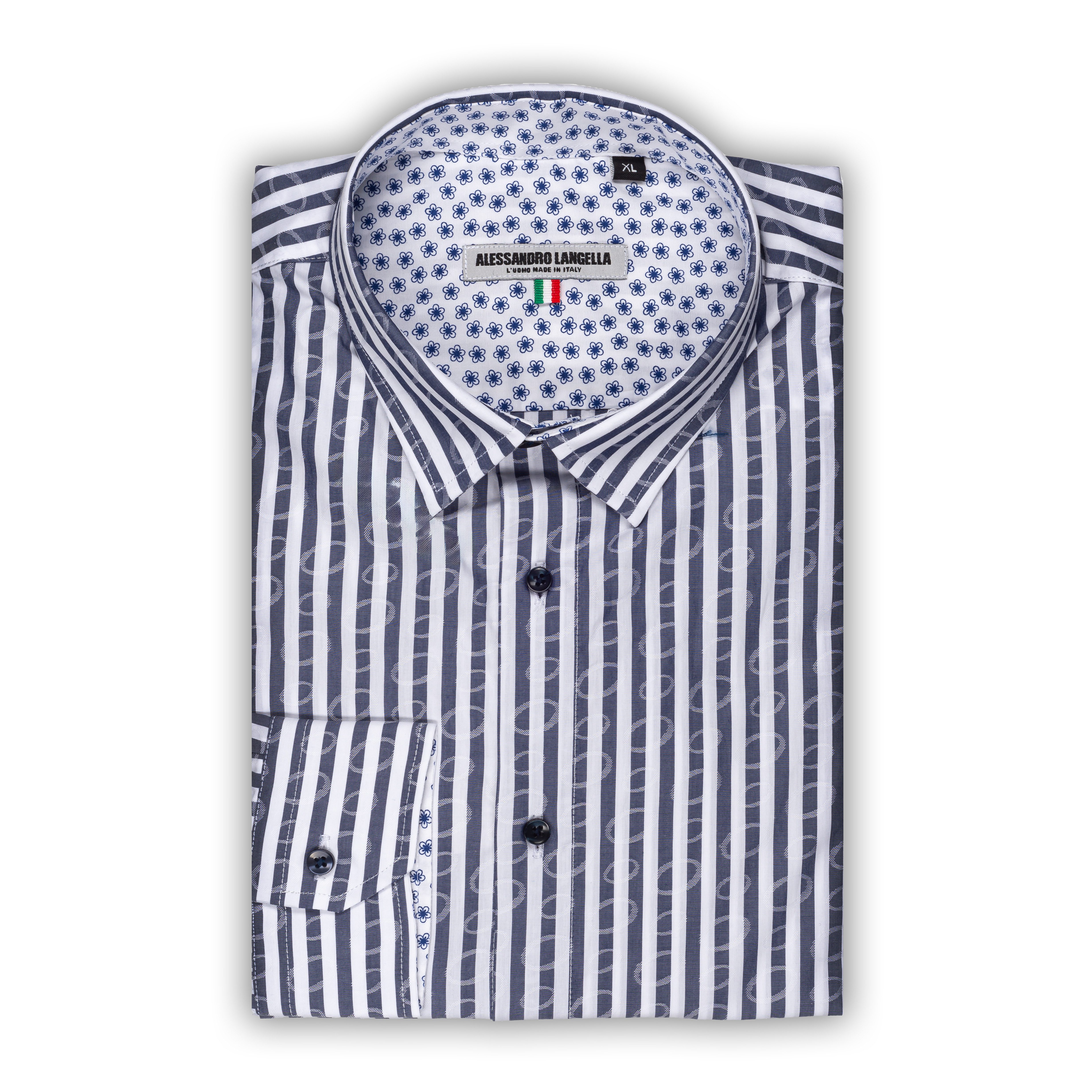 Langarmhemd ALESSANDRO LANGELLA - Streifen blau/weiß, Modern Fit, Baumwolle, Gr. L