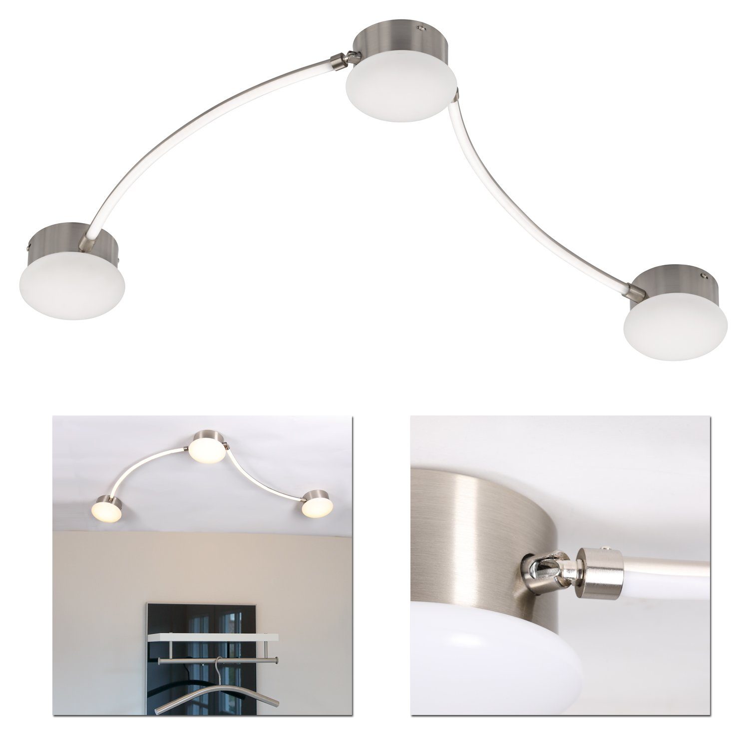 Home4Living LED Deckenleuchte Deckenlampe 3flg. Wohnzimmerlampe 21W modern, inkl. Leuchtmittel, dimmbar durch Lichtschalter