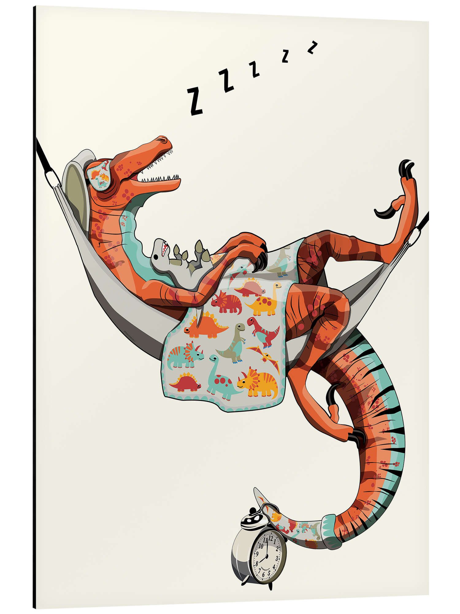 Posterlounge Alu-Dibond-Druck Wyatt9, Velociraptor im Bett, Kinderzimmer Illustration