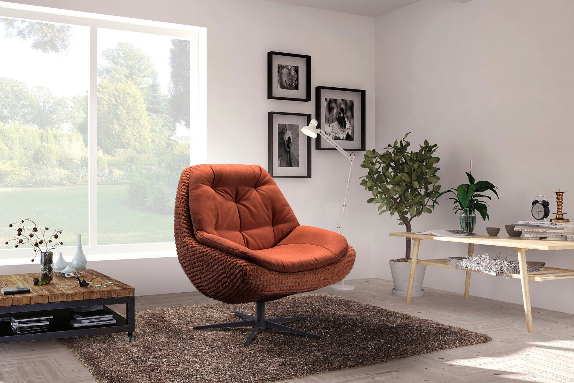 exxpo - bequem Drehsessel, gepolstert mit rost sofa Drehsessel fashion elegantem Metall-Sternfuss