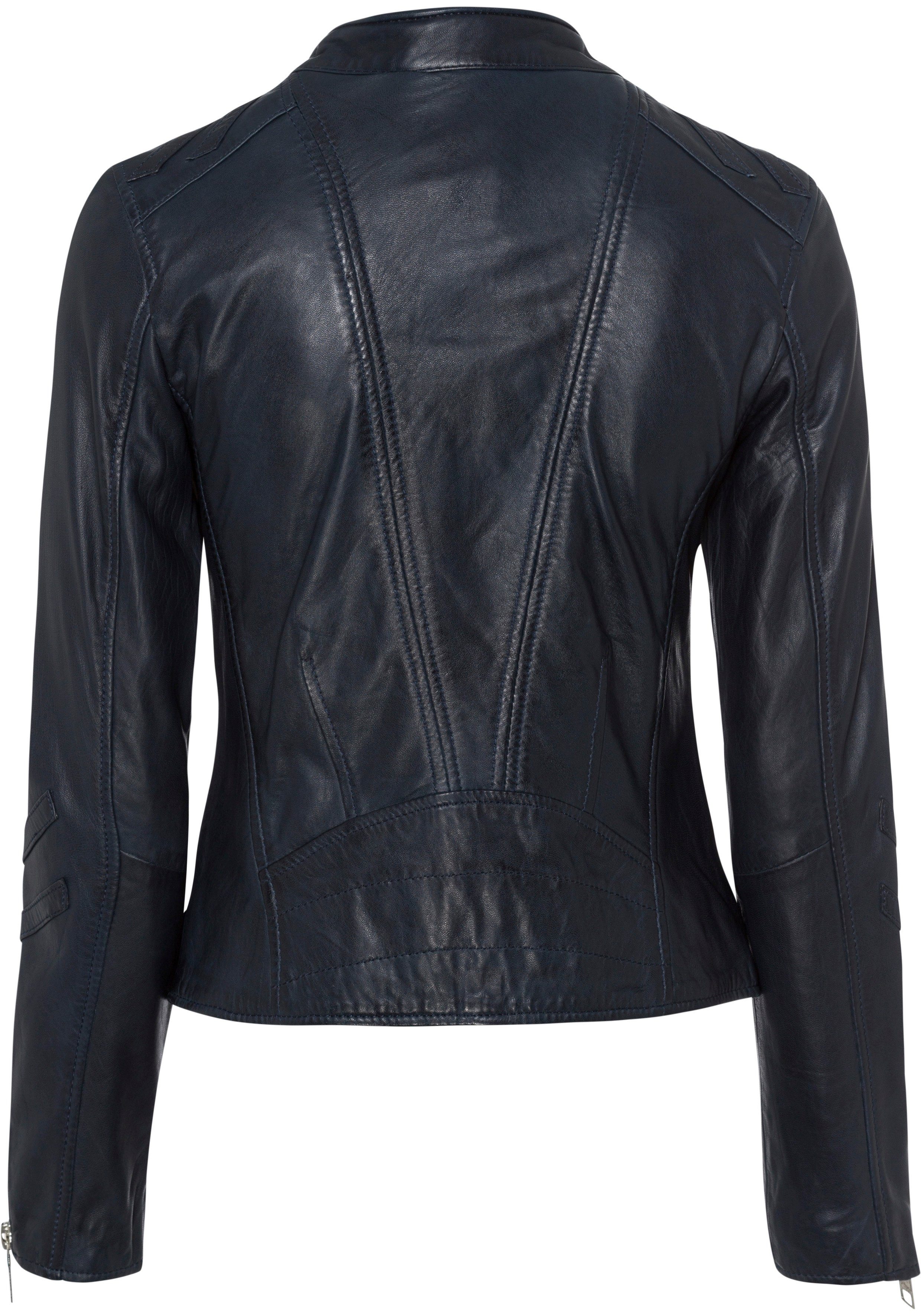 Maze Lederjacke nachtblau Fast-forward-Applikationen mit