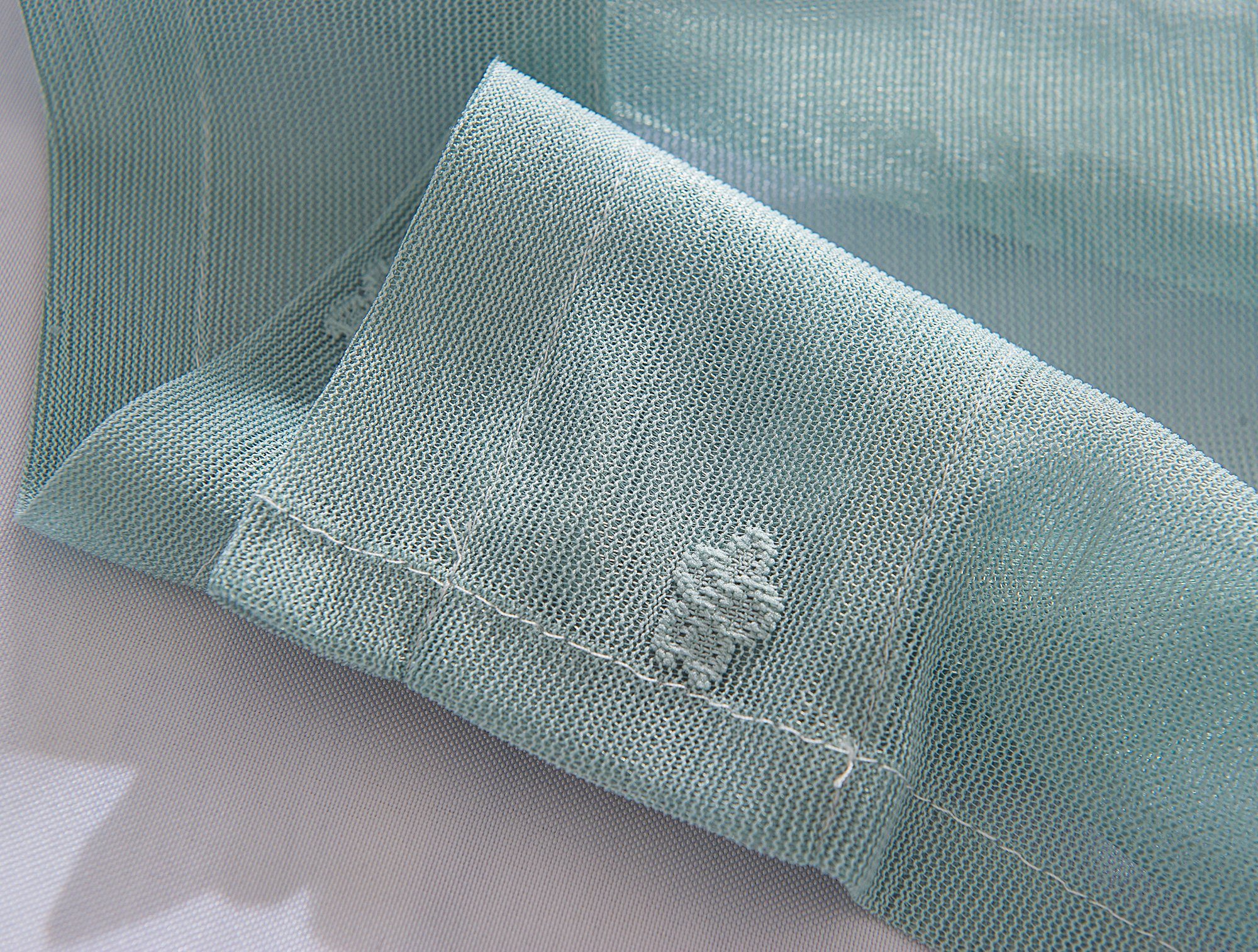 Scheibengardine F12WH00148, HOMEIDEAS, Stangendurchzug (1 Vorhänge, Blau Gardine St), kurzes transparente Polyester, Spitzen halbtransparent