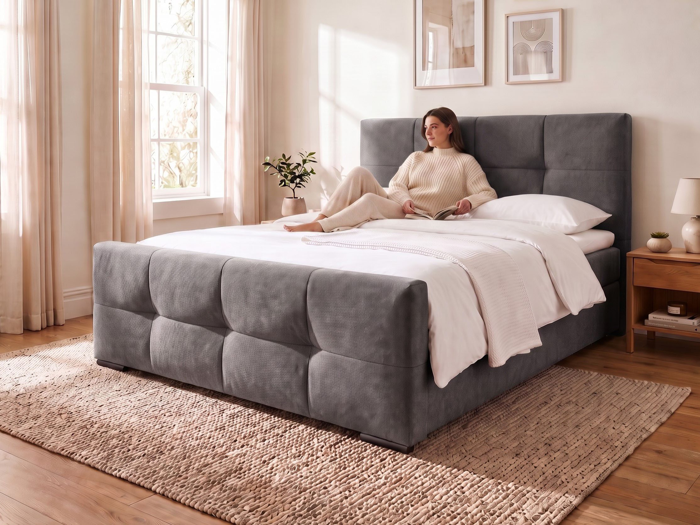 OTTO home Boxbett FIETTE, Polsterbett mit Bettkasten, inkl. Taschenfederkernmatratze H3, inkl. Kaltschaumtopper, Luxus-Mircofaser-Bezug, Liegefläche 180x200 cm