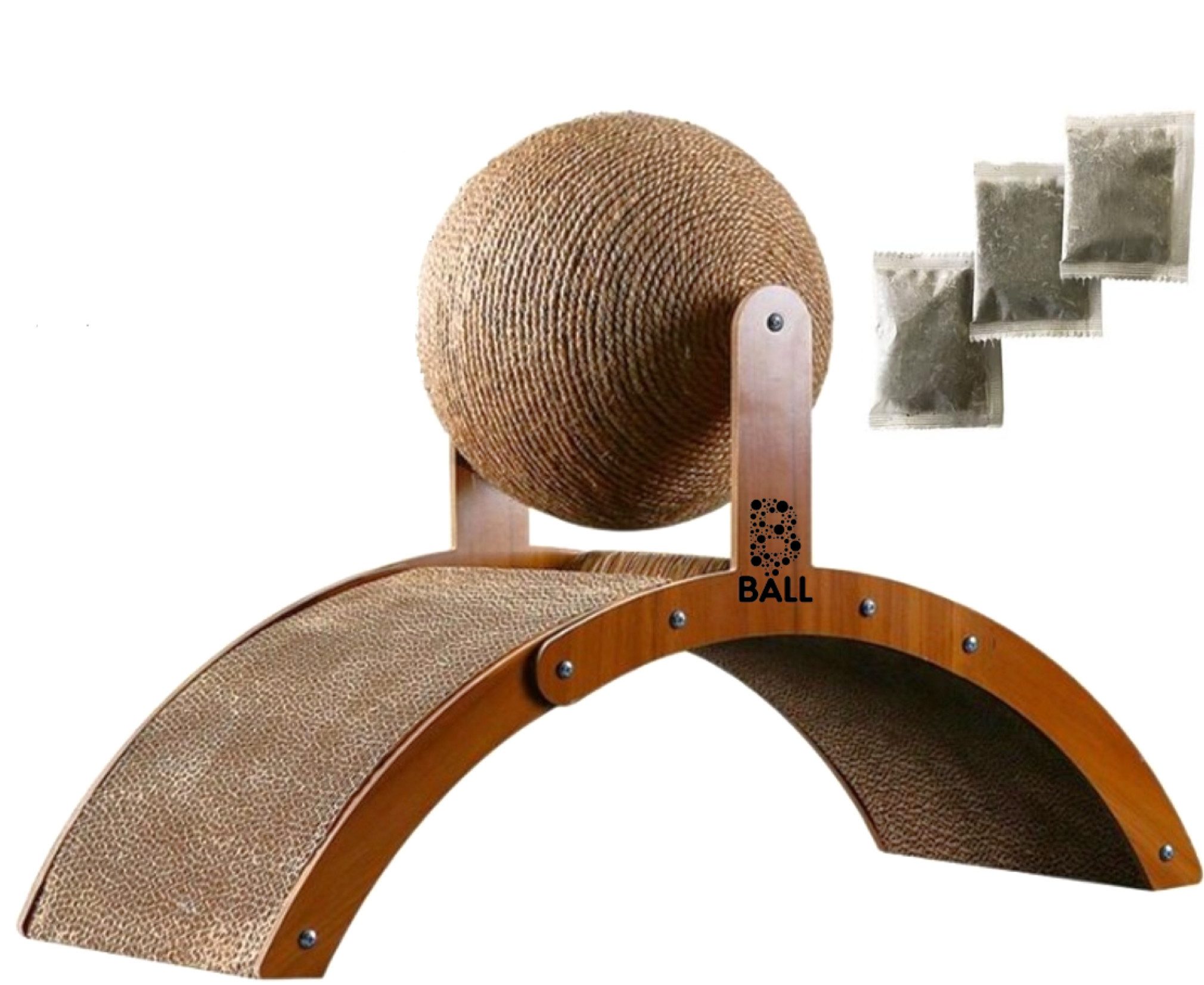 Bäll Kratzbaum Arc & Ball Design Kratzmöbel, kleiner Katzen Kratz - Bogen & Sisalball, robust, platzsparend, incl. 3 Beutel Katzenminze
