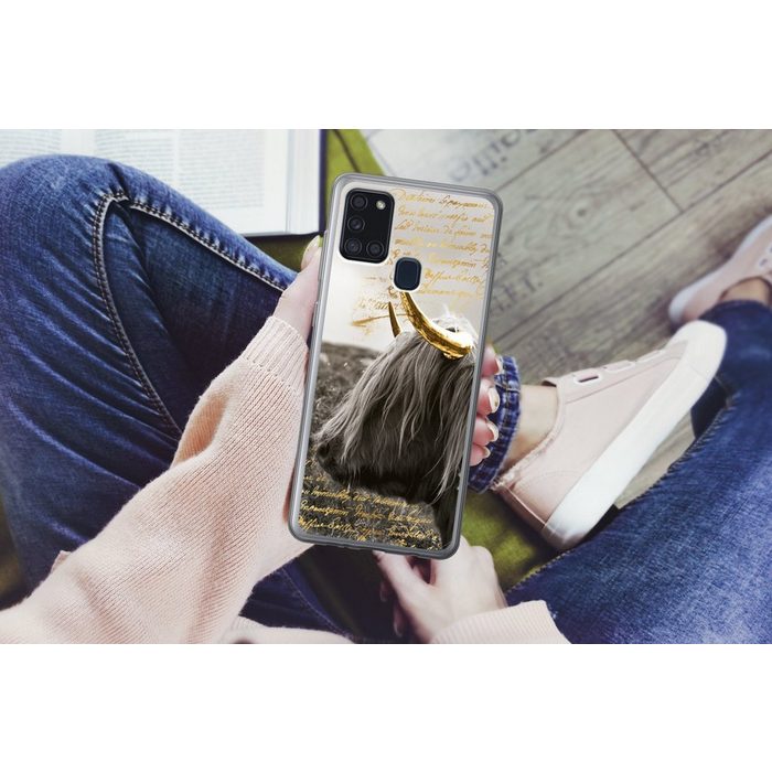 MuchoWow Handyhülle Schottischer Highlander - Gold - Hoorn Handyhülle Samsung Galaxy A21s Smartphone-Bumper Print Handy UK10147