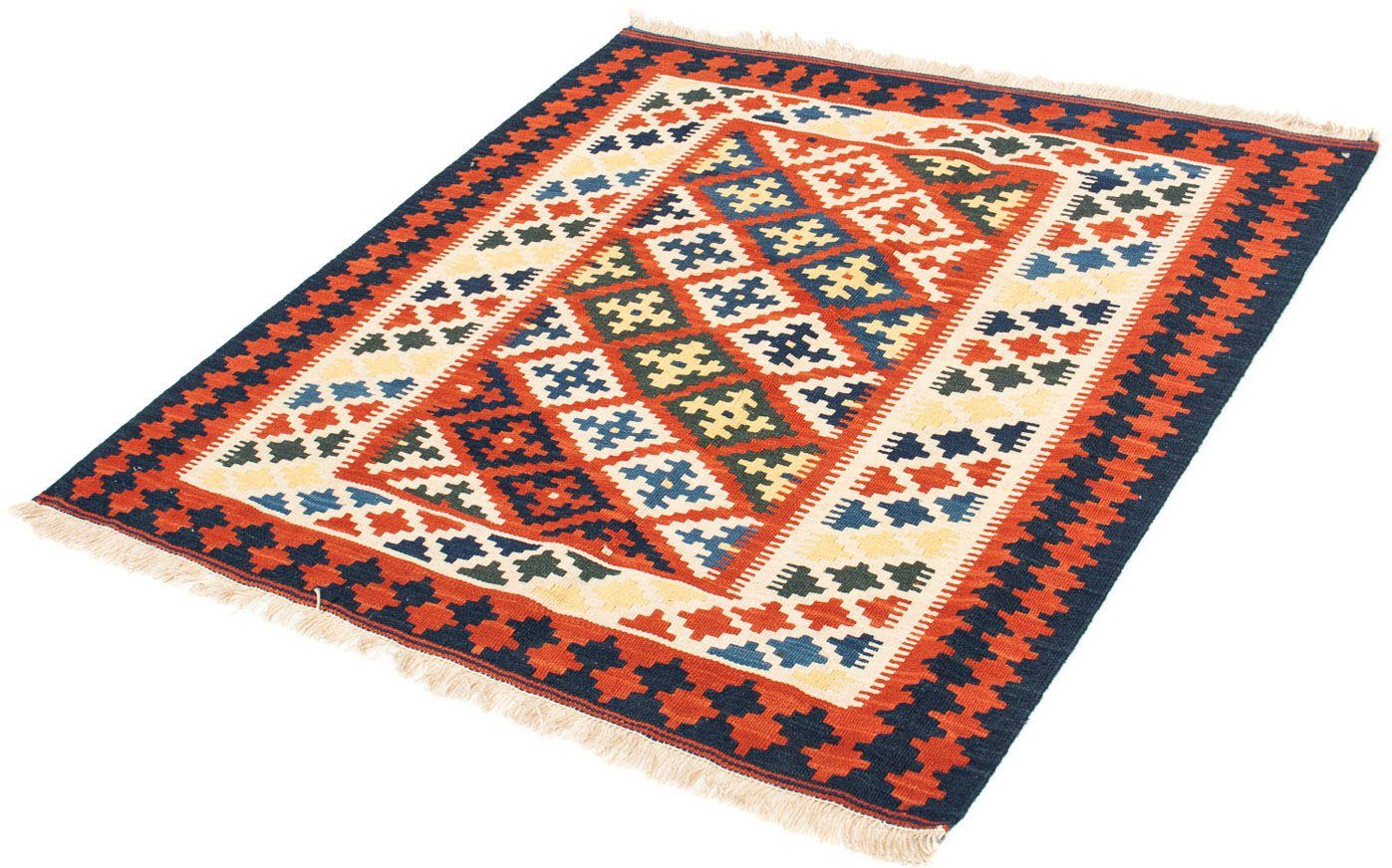 Wollteppich Kelim - Oriental quadratisch - 107 x 100 cm - dunkelrot, morgenland, quadratisch, Höhe: 6 mm, Wohnzimmer, Einzelstück