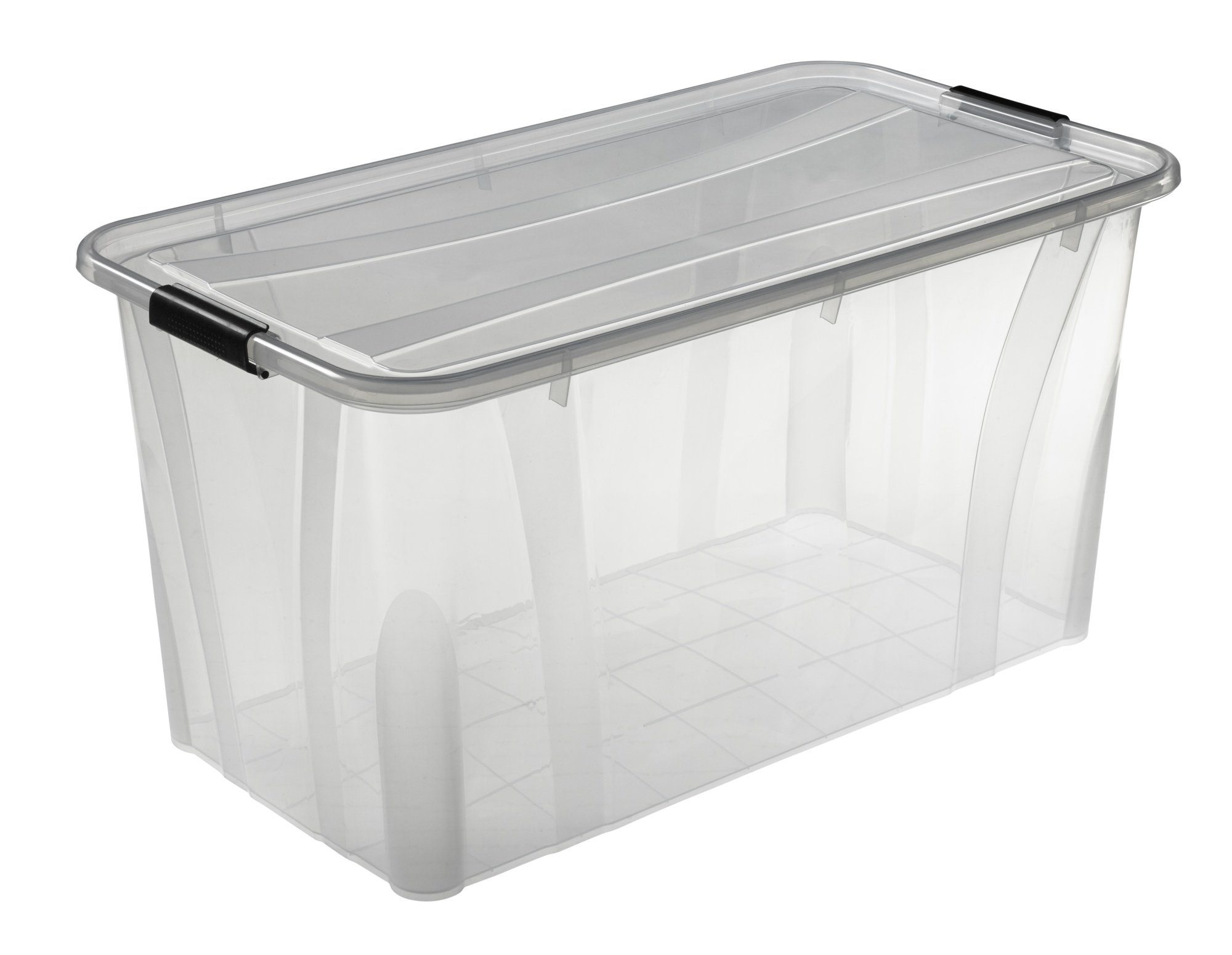 Logiplast Aufbewahrungsbox 3 x Premium Aufbewahrungsboxen, 80 Liter (Spar-Set, 3 Stück), lebensmittelecht, stapelbar und nestbar, transparent