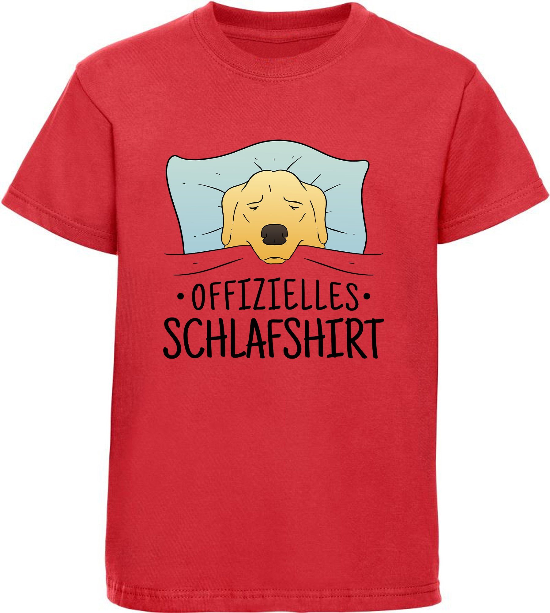 MyDesign24 T-Shirt Kinder Hunde Print Shirt bedruckt - Offizielles Schlafshirt Baumwollshirt mit Aufdruck, i247 rot