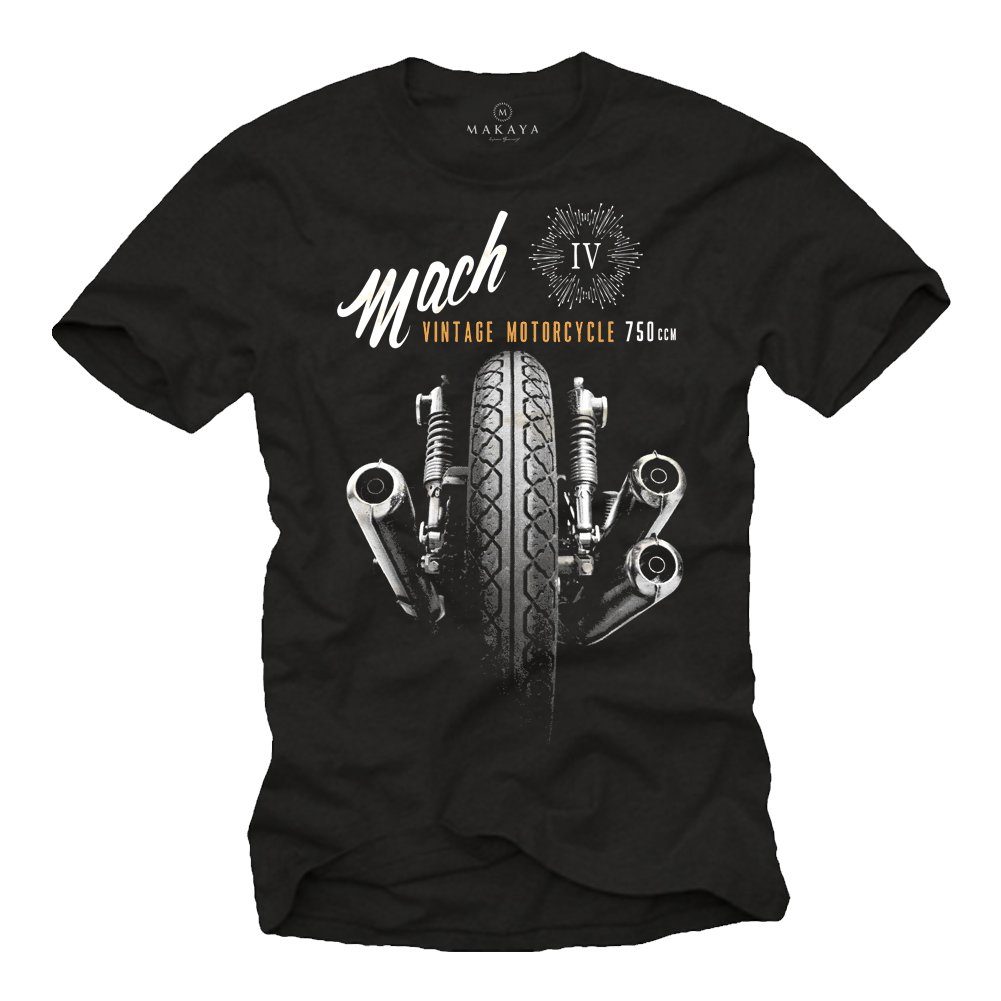 MAKAYA T-Shirt Herren Mach 4 Aufdruck Vintage Motorrad Bekleidung Männer Geschenke mit Druck, aus Baumwolle Schwarz
