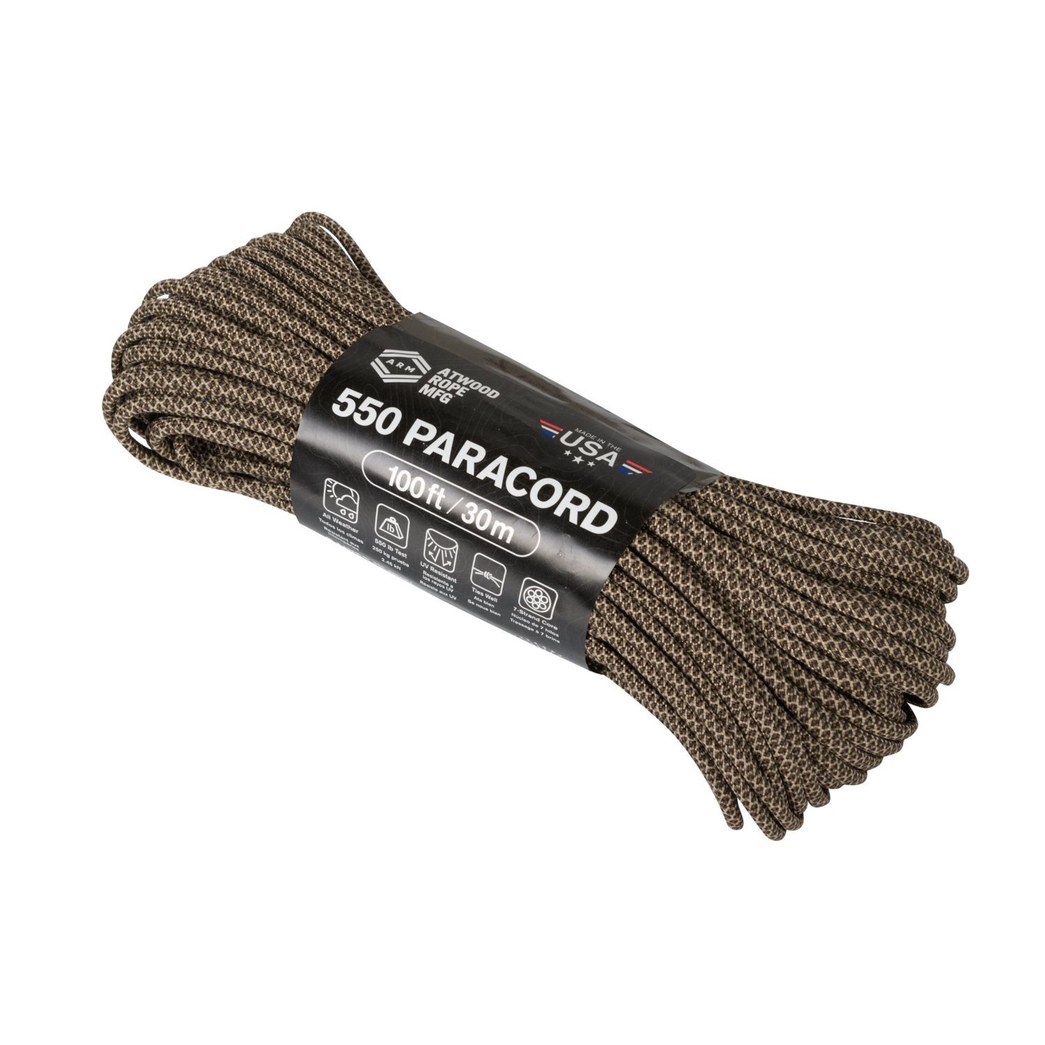 Helikon-Tex ARM Paracord 550 Fallschirmschnur, 30m, Hyena brown, bis 250kg belastb Abspannleine (1-tlg), lässt sich gut verknoten