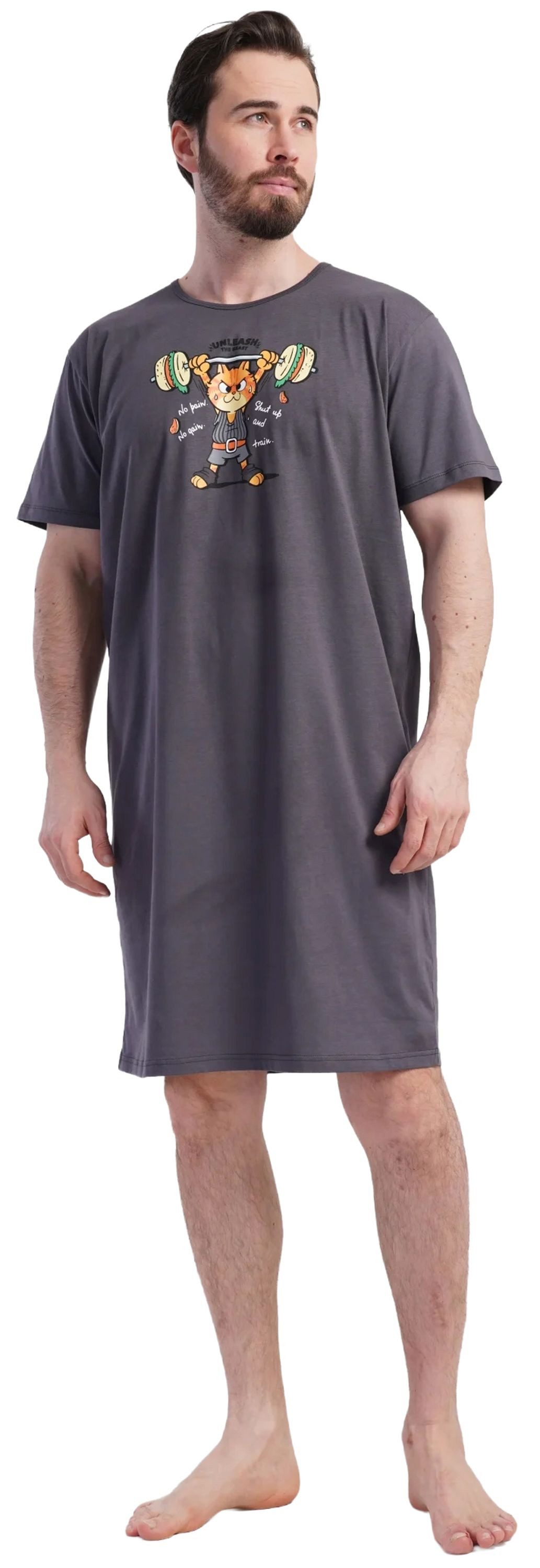 Vienetta Nachthemd Man (Packung, 1-tlg) Herren Schlafanzug Schlafshirt Nachthemd Kurzarm Baumwolle