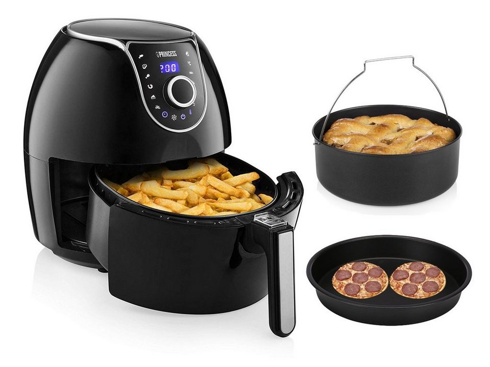 PRINCESS Heißluftfritteuse, 1700 W, Digitale XXL Heißluftfritteuse mit Pizzapfanne & Backform, 8 Programme, 5,2 Ltr. 1700 Watt, Pommes fettarm…
