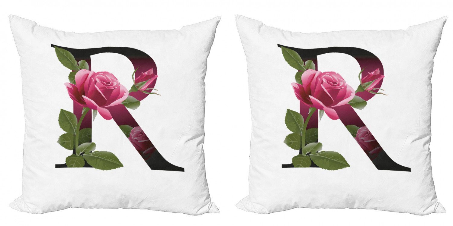 Blume Buchstabe der Stück), R Digitaldruck, Kissenbezüge Modern Abakuhaus Accent Rose R (2 Liebe Doppelseitiger