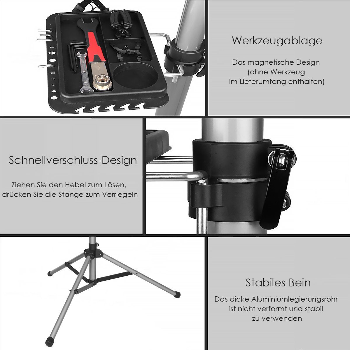 Silber für Fahrrad Fahrrad-Montageständer für Profis, e-Bike Fahrradständer Stativ mit MidGard &