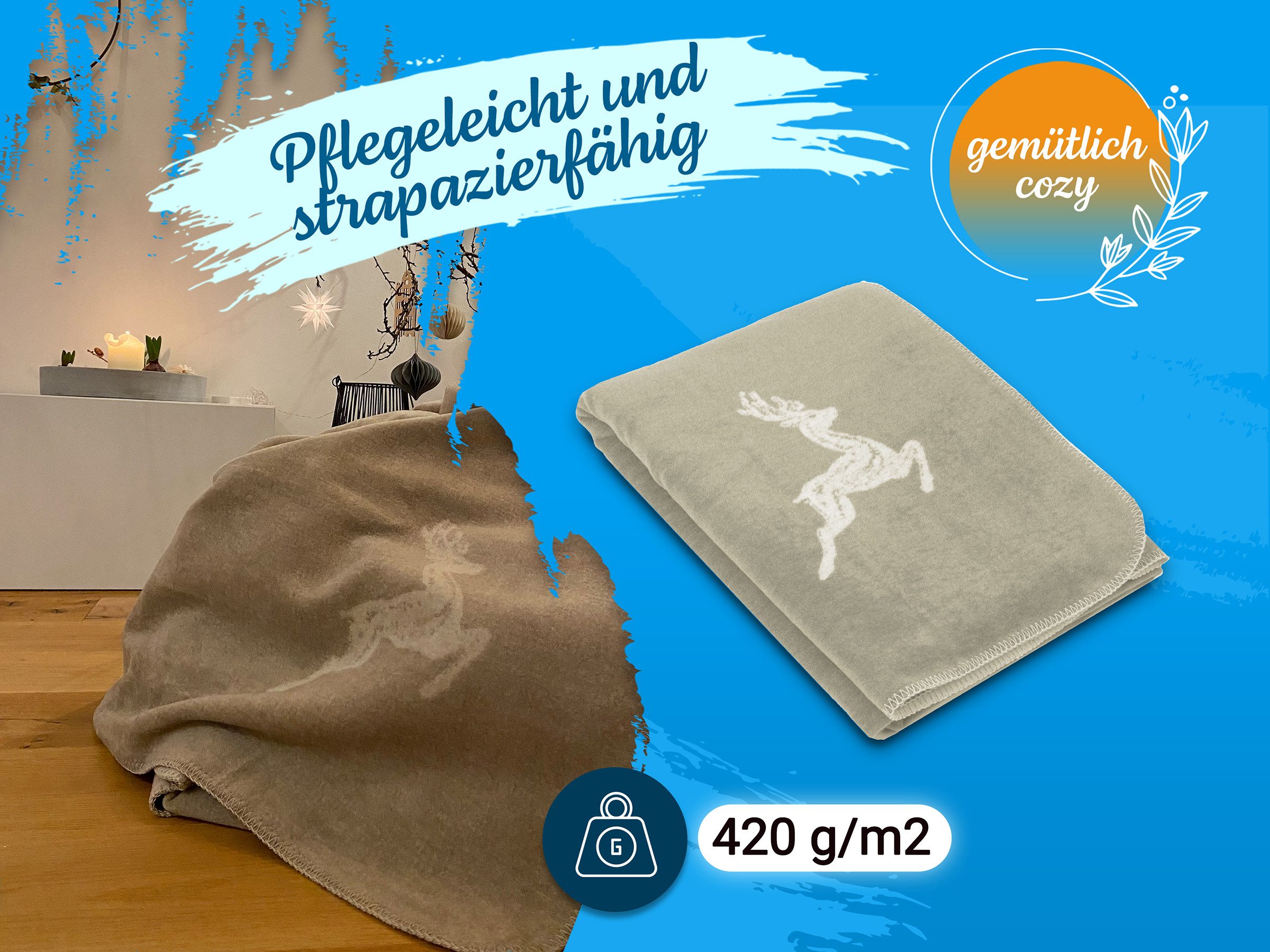 Wohndecke, ZOLLNER, mit Hirschmotiv, Wendedecke, hochwertige günstig online kaufen