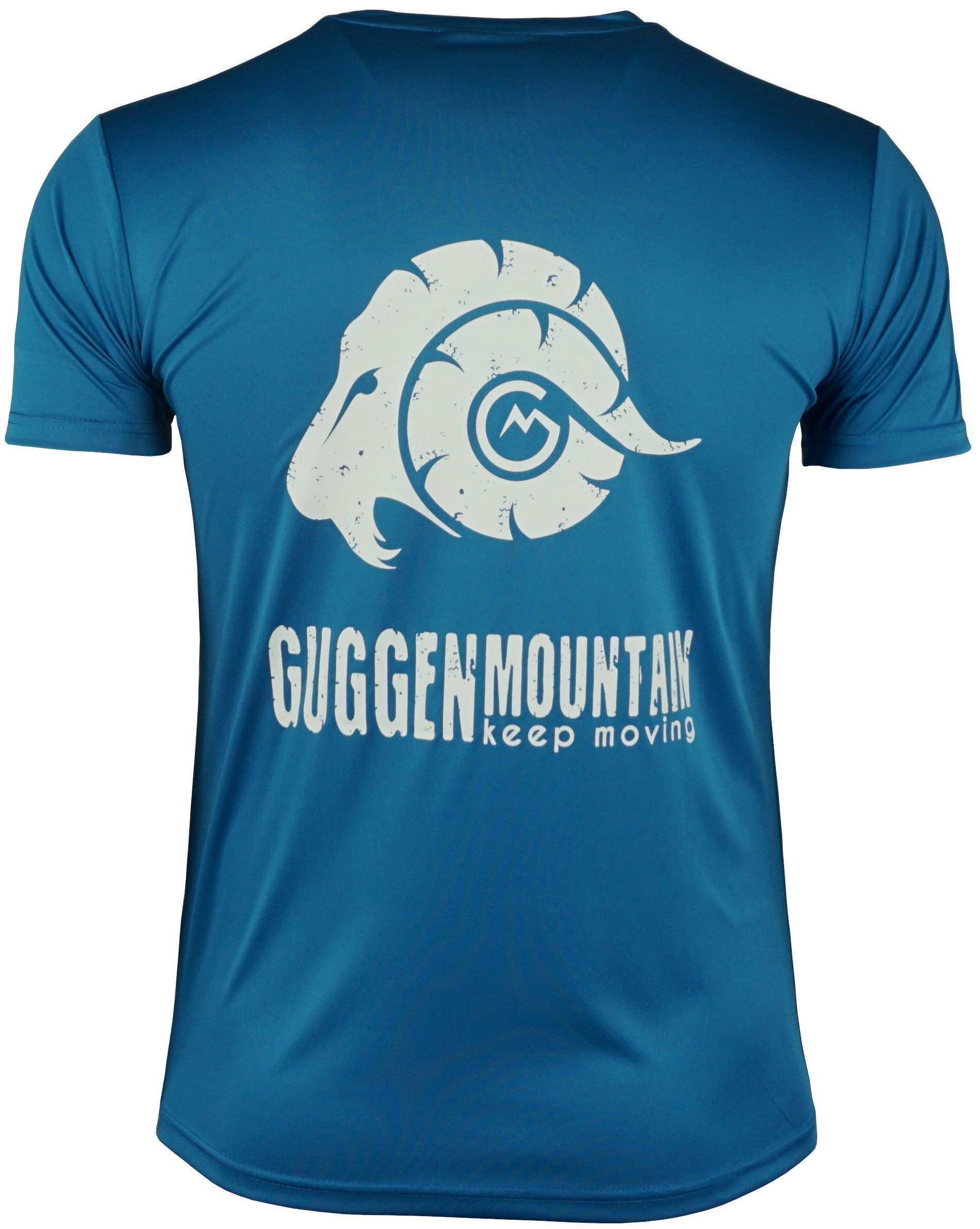 Kurzarm in Funktionsshirt GUGGEN Mountain Logo Funktionsshirt T-Shirt FW04 Herren Sportshirt Unifarben, Blau-MIT-Logo