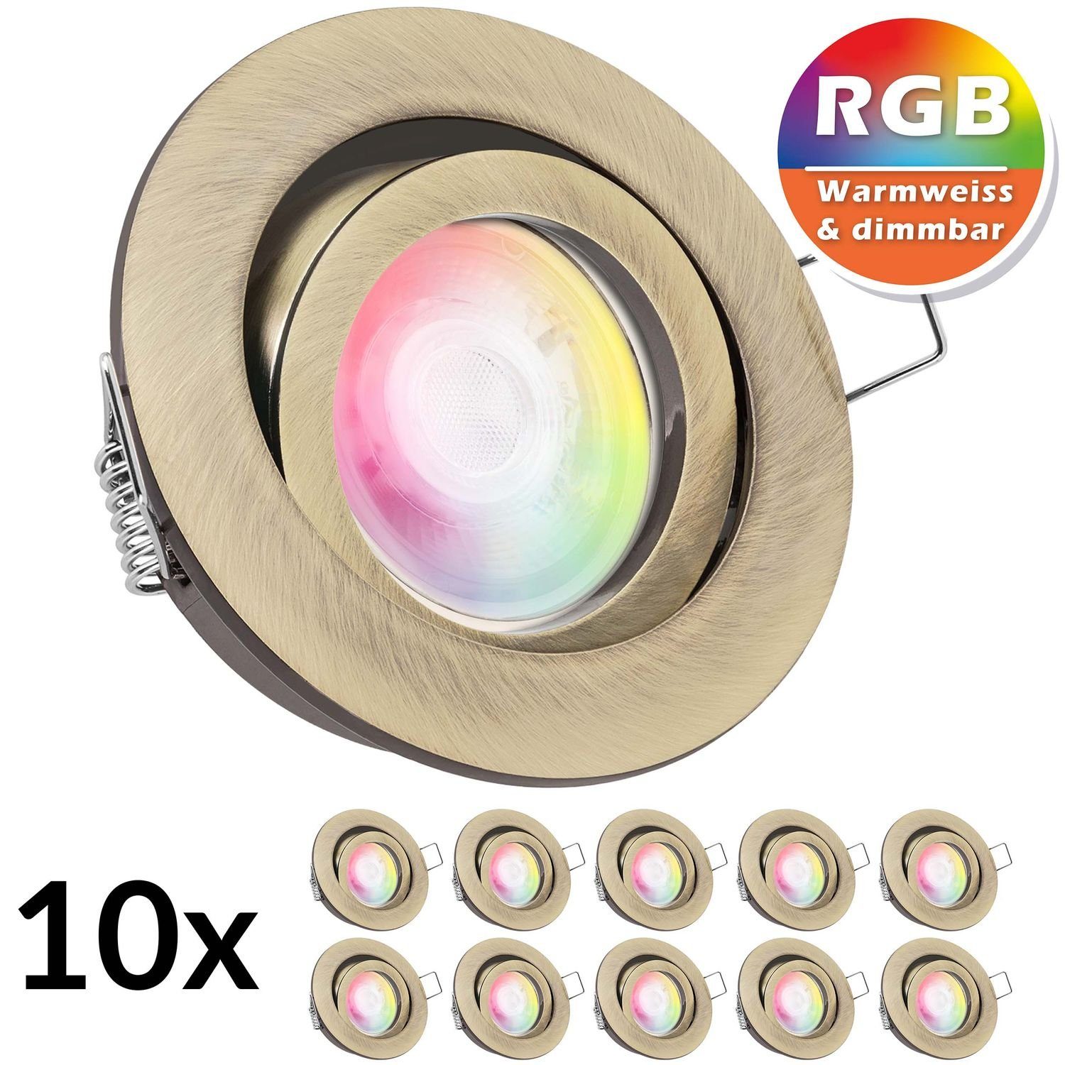 in 3W LEDANDO RGB LED Set Einbaustrahler mit flach messing Einbaustrahler von LED LED 10er extra