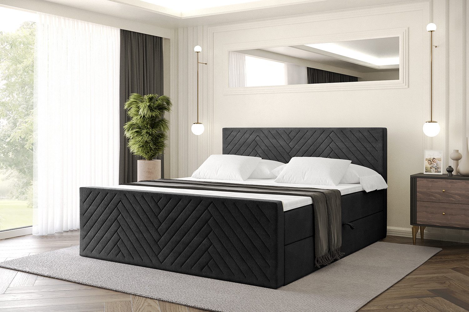 ALTDECOR Boxbett VEXA-Z (Multipocket-Matratze H4, H3 Matratze Bonellfederung, Topper, Kopfteil), Doppelbett mit Fußteil