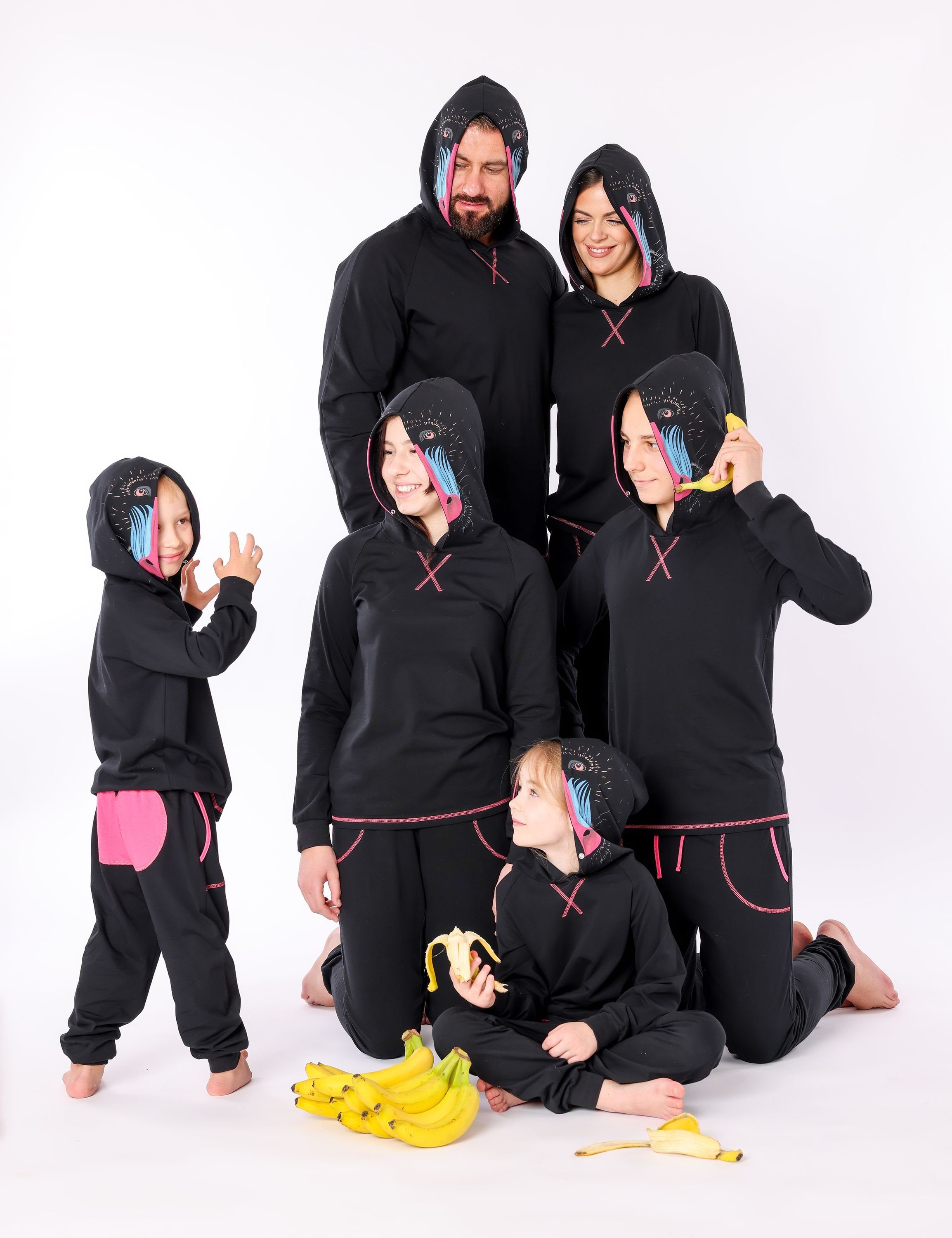 Schwarz Schlafanzug Tierkostüm Schlafanzug Kapuze ohne aus mit Ladeheid LA40-237 Baumwolle Mädchen Pavian