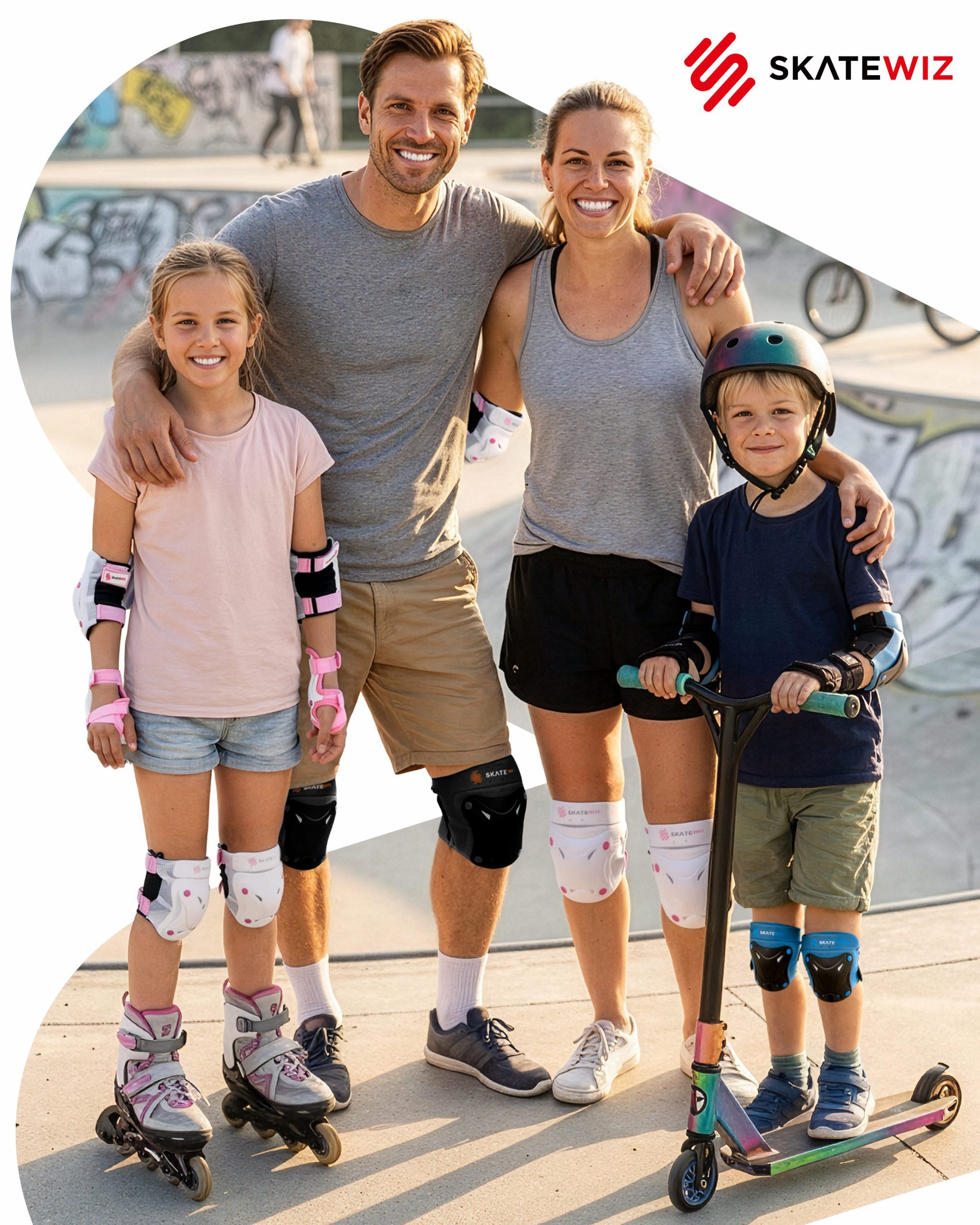 SKATEWIZ Protektoren-Set Schützer Skateboard ab 8 Jahre Protektoren Kinder und Erwachsene (Inline Skate Schonerset, 6-tlg., Knieschoner Geschenke für Kinder - I – Bild 2 von 5