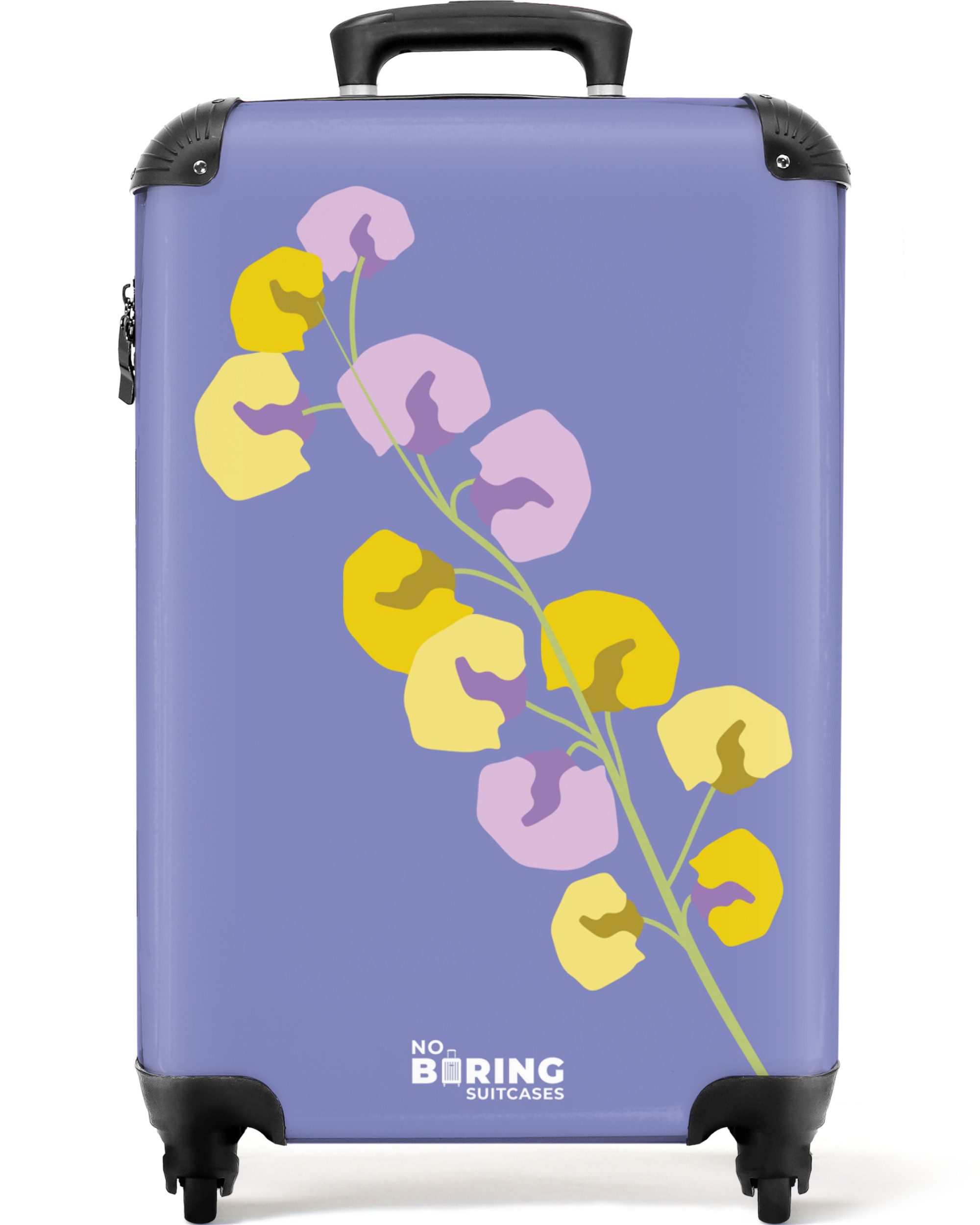 NoBoringSuitcases.com© Hartschalen-Trolley Lila mit bunter Blume günstig online kaufen