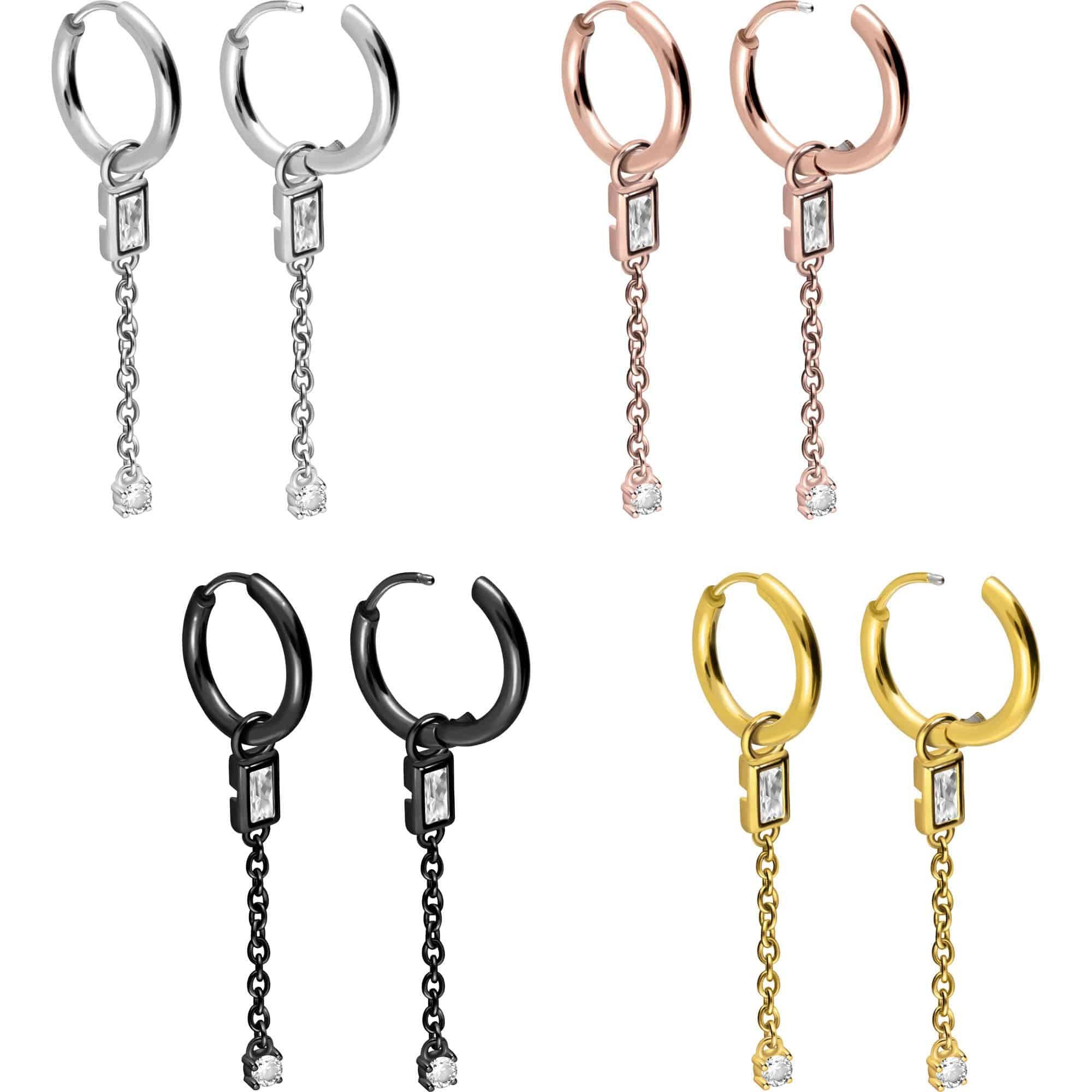 FILANGO Paar Creolen Chirurgenstahl Ohrclicker Creolen KRISTALLE + KETTE (Creolen, 1-tlg)