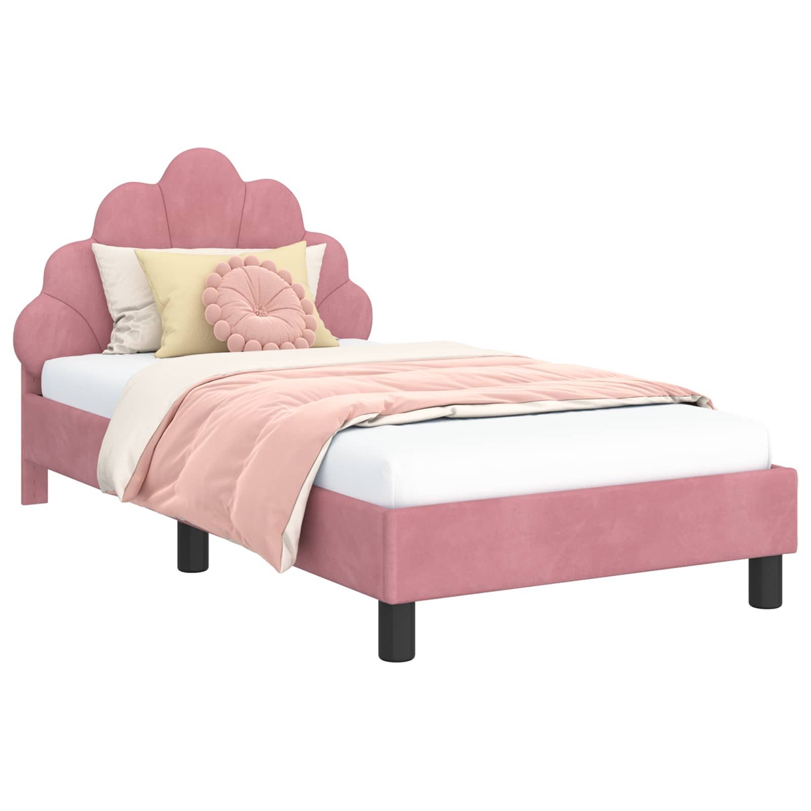 vidaXL Bett Kinderbettgestell mit Kopfteil Rosa 80 x 160 cm Samt (1-tlg)