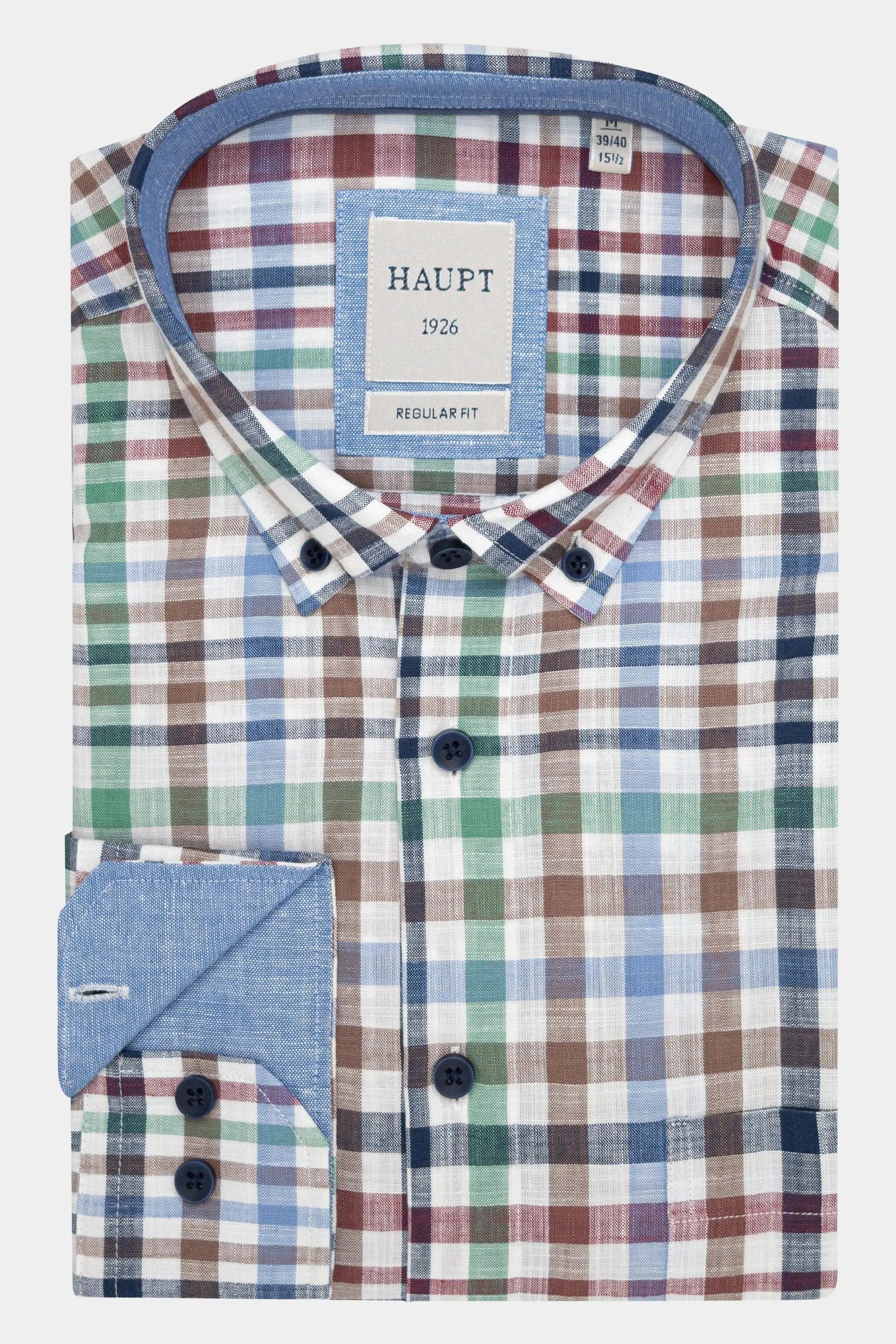 Haupt Langarmhemd Freizeit Herrenhemd Langarm Baumwolle Regular Fit Karo Multicolor Look