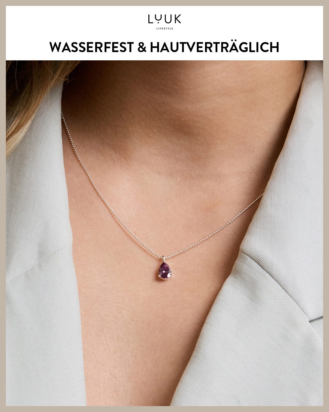 LUUK LIFESTYLE Kette mit Anhänger Violett, Halskette mit violettem Stein