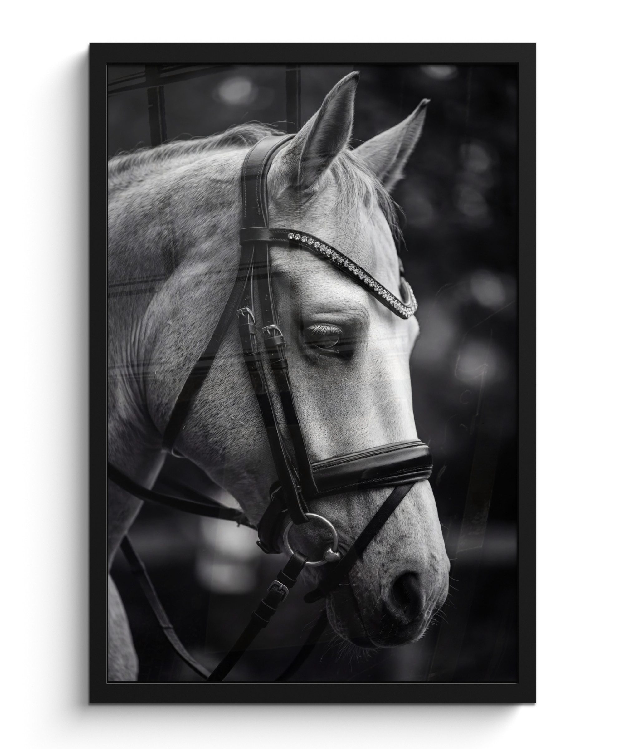 MuchoWow Poster Pferd - Grau - Porträt, (1 St), Bilderrahmen Schwarz, Wanddeko für Wohnzimmer, 40x60 cm