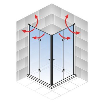 Schulte Eckdusche Garant 2.0, Höhe: 200 cm, BxT: 90x90 cm, 6 mm Sicherheitsglas, Drehfalttür als Eckeinstieg, inkl. Heb-Senk-Mechanismus